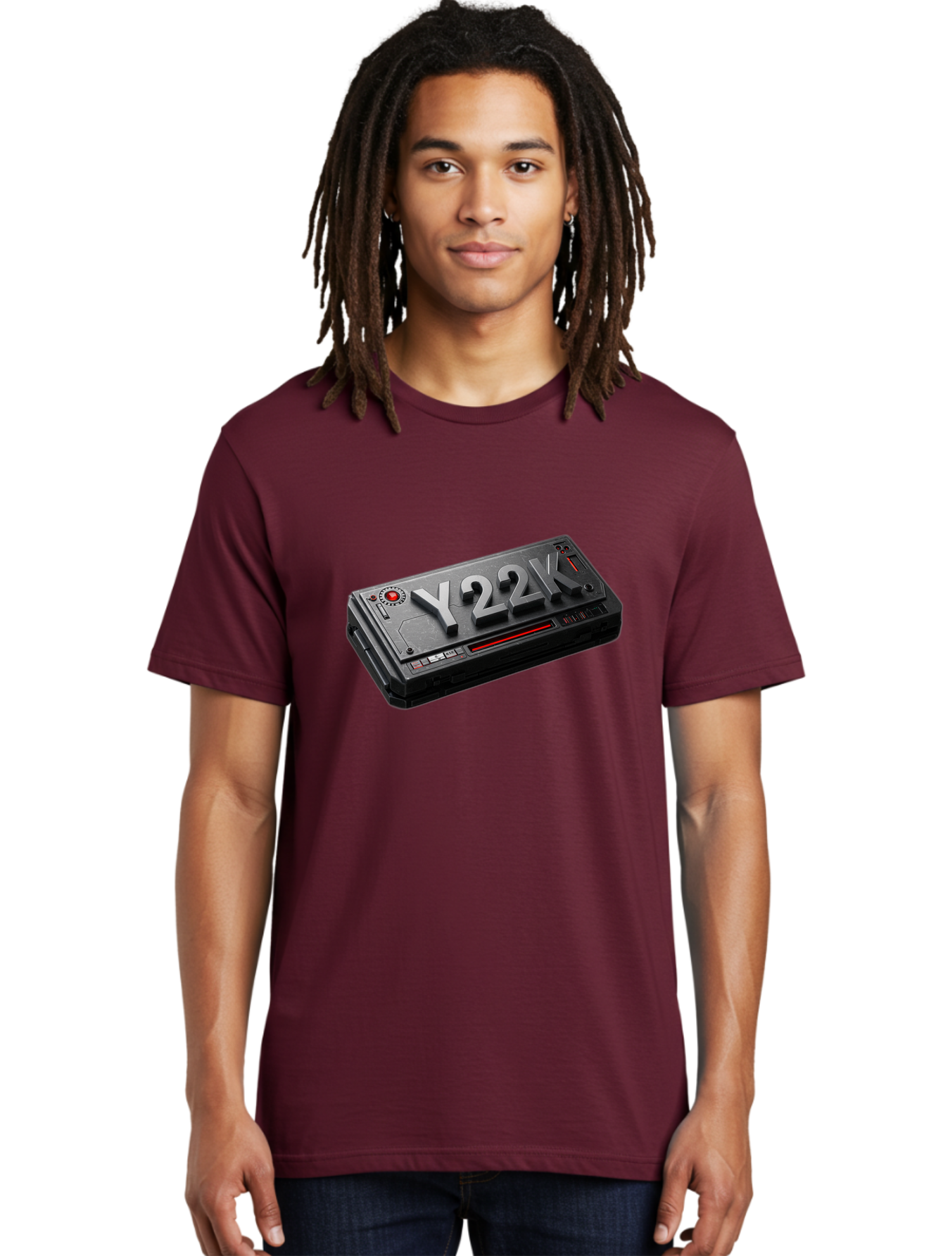 Y22K Men'S Graphic Tee, 100% Cotton, Comfortable Casual Summer Wear, Machine Washable, Futuristic Device, Y22K, Technology, Cyberpunk, Sleek Design, Metallic Surface, Red Accents, Futuristic Tech, Innovative Gadget, High-Tech Equipment, Bab598