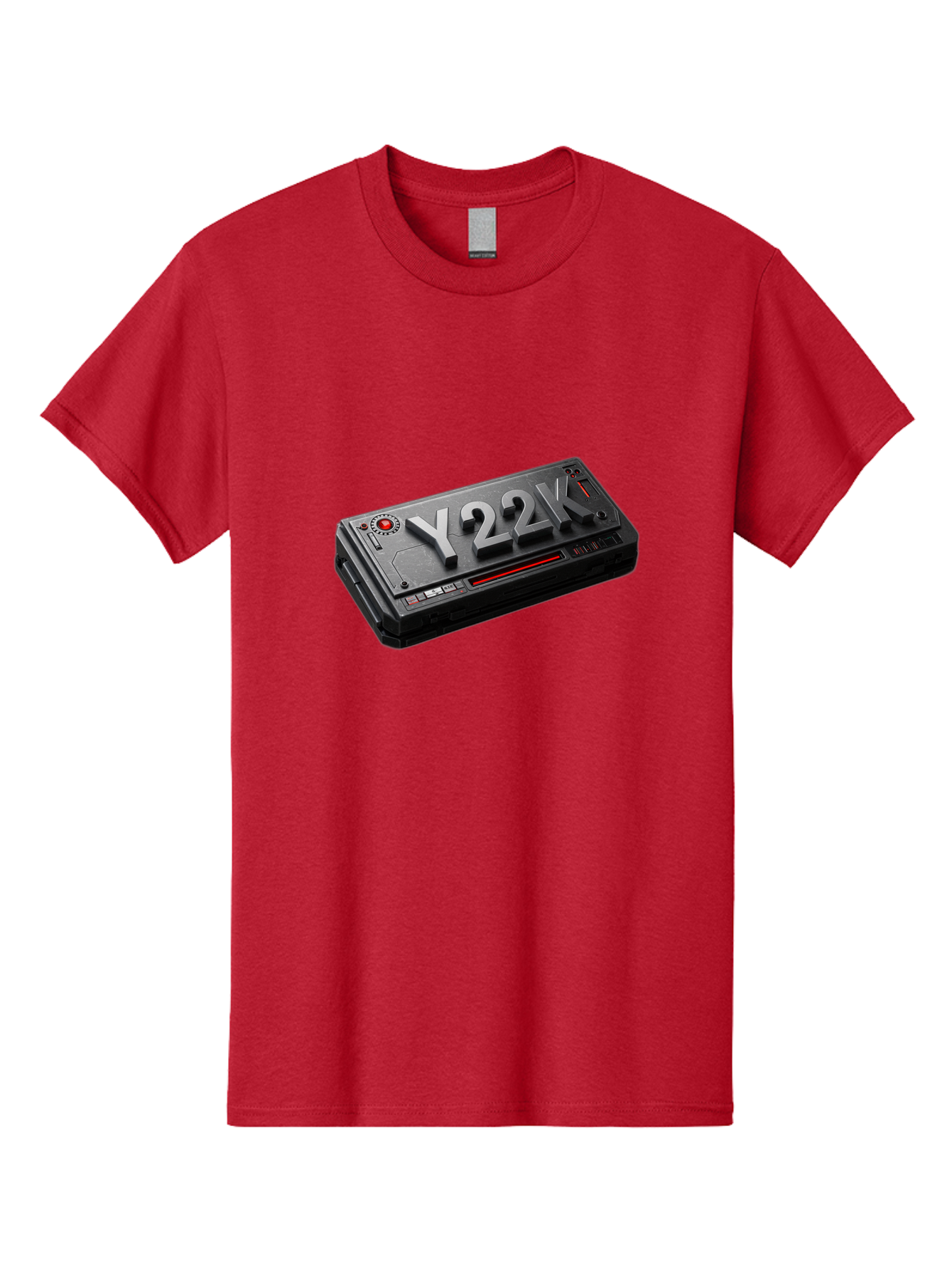 Y22K Men'S Graphic Tee, 100% Cotton, Comfortable Casual Summer Wear, Machine Washable, Futuristic Device, Y22K, Technology, Cyberpunk, Sleek Design, Metallic Surface, Red Accents, Futuristic Tech, Innovative Gadget, High-Tech Equipment, Bab598