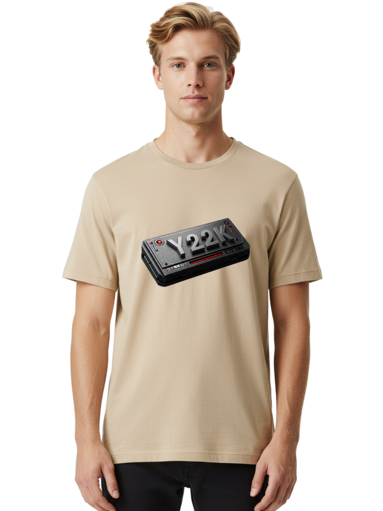 Y22K Men'S Graphic Tee, 100% Cotton, Comfortable Casual Summer Wear, Machine Washable, Futuristic Device, Y22K, Technology, Cyberpunk, Sleek Design, Metallic Surface, Red Accents, Futuristic Tech, Innovative Gadget, High-Tech Equipment, Bab598
