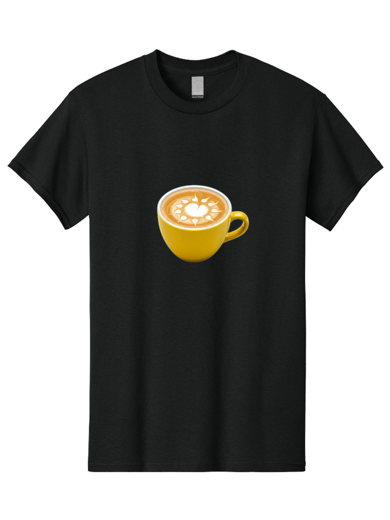 Yellow-Coffee-Cup Men'S Graphic Tee, 100% Cotton, Comfortable Casual Summer Wear, Machine Washable, Cappuccino Coffee, Latte Art, Yellow Mug, Coffee Drink, Foamy Texture, Sun Design, Heart-Shaped Pattern, Morning Coffee, Coffee Culture, Bab599