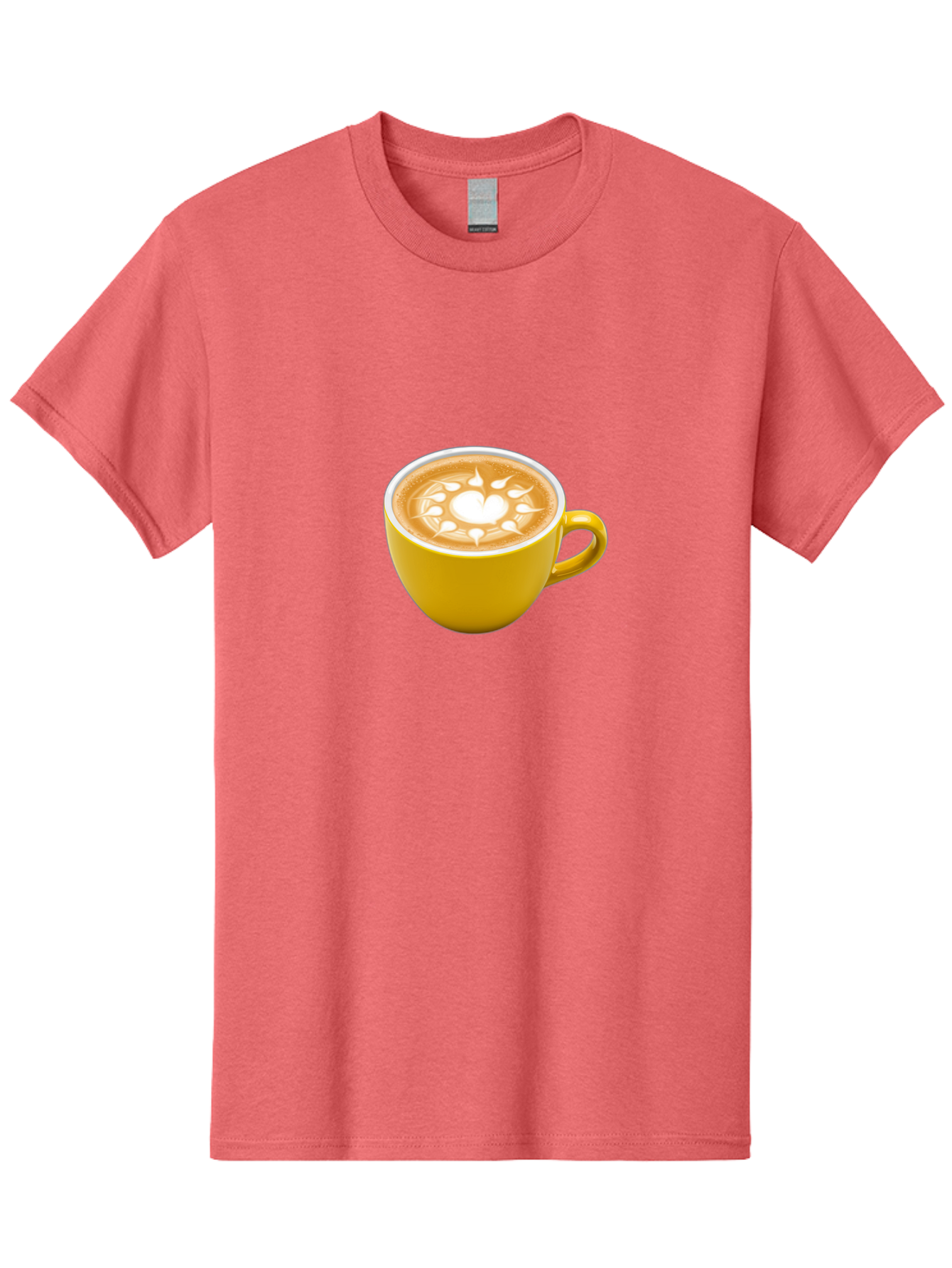 Yellow-Coffee-Cup Men'S Graphic Tee, 100% Cotton, Comfortable Casual Summer Wear, Machine Washable, Cappuccino Coffee, Latte Art, Yellow Mug, Coffee Drink, Foamy Texture, Sun Design, Heart-Shaped Pattern, Morning Coffee, Coffee Culture, Bab599