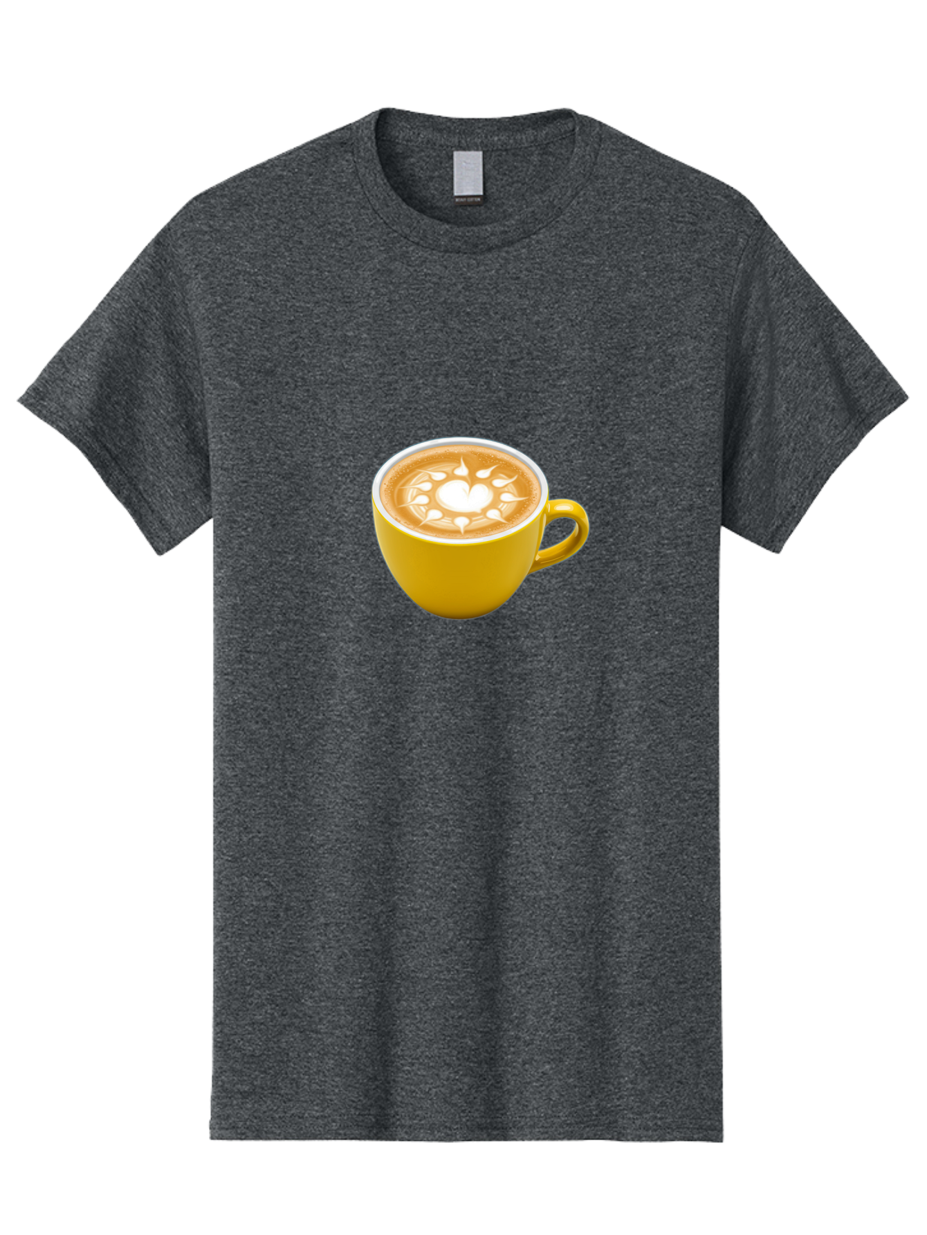 Yellow-Coffee-Cup Men'S Graphic Tee, 100% Cotton, Comfortable Casual Summer Wear, Machine Washable, Cappuccino Coffee, Latte Art, Yellow Mug, Coffee Drink, Foamy Texture, Sun Design, Heart-Shaped Pattern, Morning Coffee, Coffee Culture, Bab599