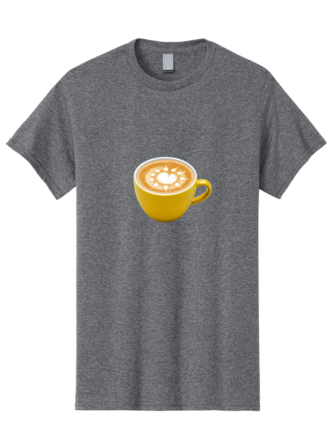 Yellow-Coffee-Cup Men'S Graphic Tee, 100% Cotton, Comfortable Casual Summer Wear, Machine Washable, Cappuccino Coffee, Latte Art, Yellow Mug, Coffee Drink, Foamy Texture, Sun Design, Heart-Shaped Pattern, Morning Coffee, Coffee Culture, Bab599