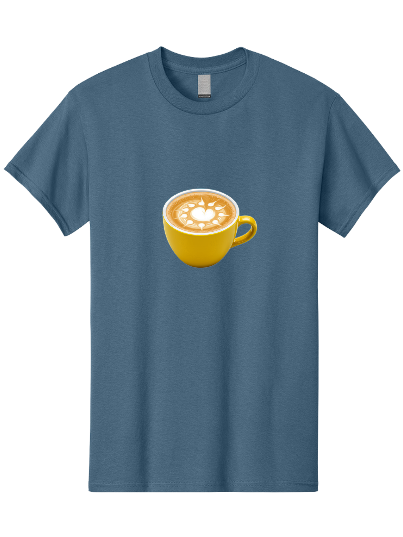 Yellow-Coffee-Cup Men'S Graphic Tee, 100% Cotton, Comfortable Casual Summer Wear, Machine Washable, Cappuccino Coffee, Latte Art, Yellow Mug, Coffee Drink, Foamy Texture, Sun Design, Heart-Shaped Pattern, Morning Coffee, Coffee Culture, Bab599