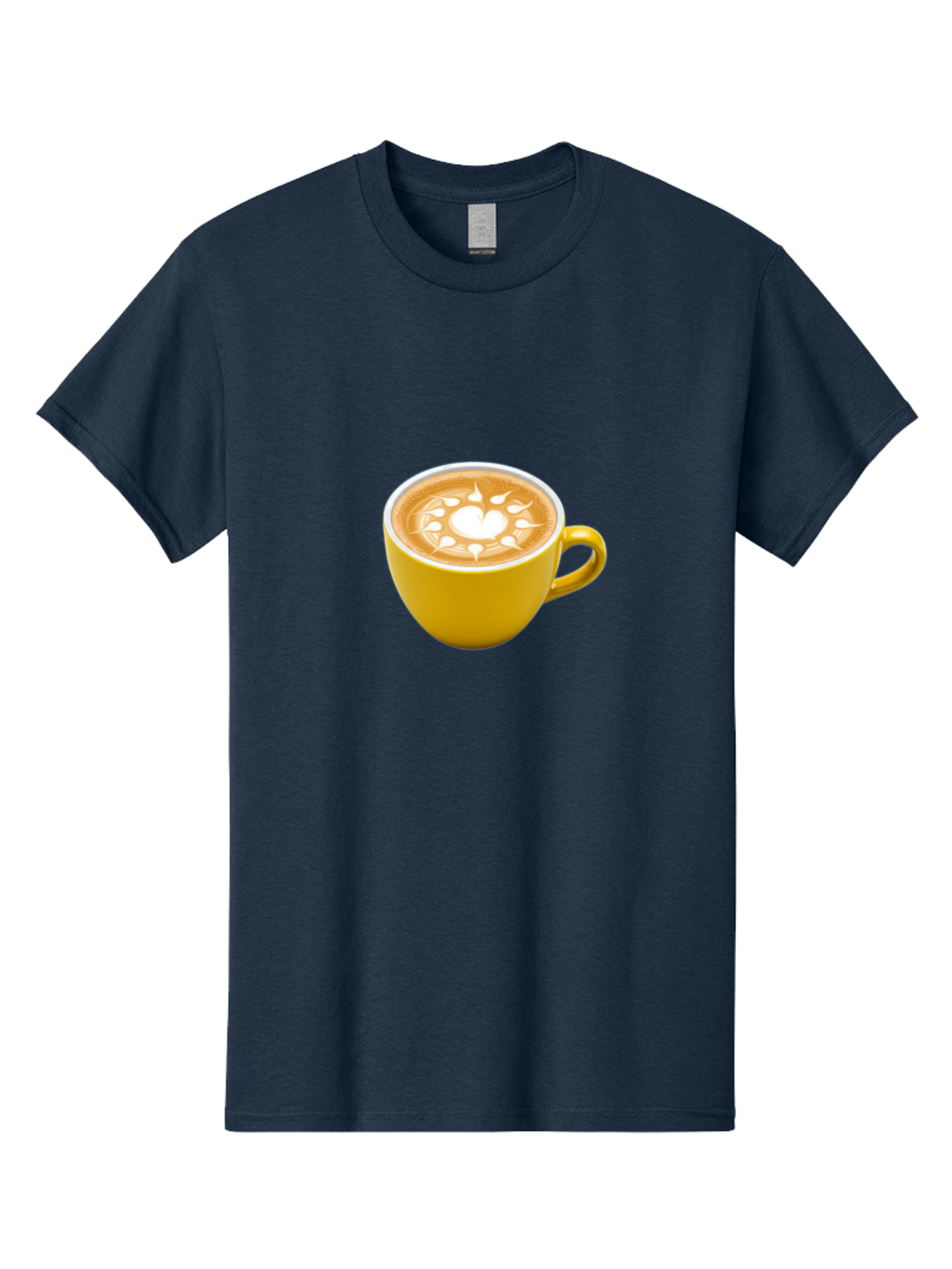 Yellow-Coffee-Cup Men'S Graphic Tee, 100% Cotton, Comfortable Casual Summer Wear, Machine Washable, Cappuccino Coffee, Latte Art, Yellow Mug, Coffee Drink, Foamy Texture, Sun Design, Heart-Shaped Pattern, Morning Coffee, Coffee Culture, Bab599