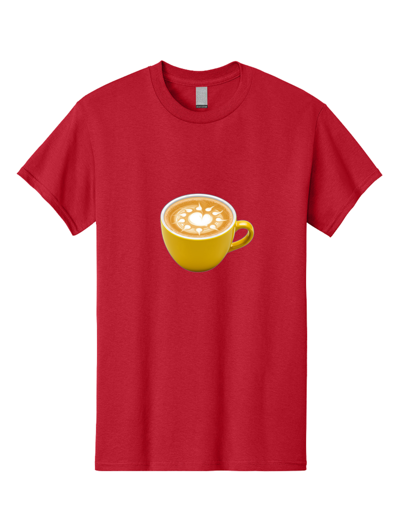 Yellow-Coffee-Cup Men'S Graphic Tee, 100% Cotton, Comfortable Casual Summer Wear, Machine Washable, Cappuccino Coffee, Latte Art, Yellow Mug, Coffee Drink, Foamy Texture, Sun Design, Heart-Shaped Pattern, Morning Coffee, Coffee Culture, Bab599