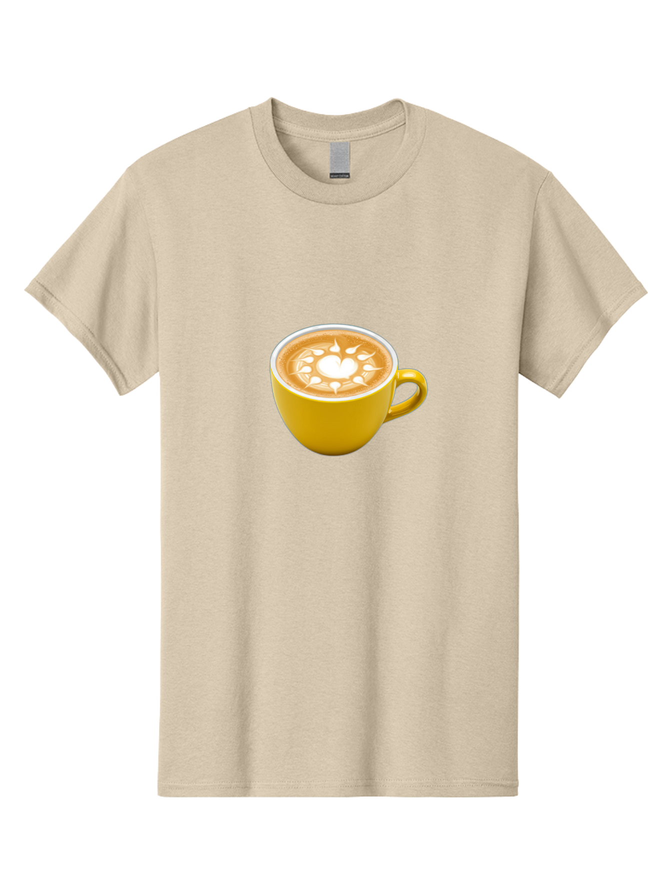 Yellow-Coffee-Cup Men'S Graphic Tee, 100% Cotton, Comfortable Casual Summer Wear, Machine Washable, Cappuccino Coffee, Latte Art, Yellow Mug, Coffee Drink, Foamy Texture, Sun Design, Heart-Shaped Pattern, Morning Coffee, Coffee Culture, Bab599