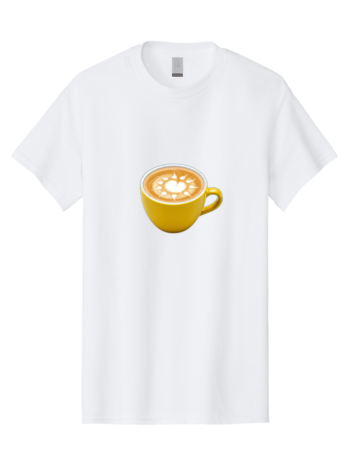 Yellow-Coffee-Cup Men'S Graphic Tee, 100% Cotton, Comfortable Casual Summer Wear, Machine Washable, Cappuccino Coffee, Latte Art, Yellow Mug, Coffee Drink, Foamy Texture, Sun Design, Heart-Shaped Pattern, Morning Coffee, Coffee Culture, Bab599