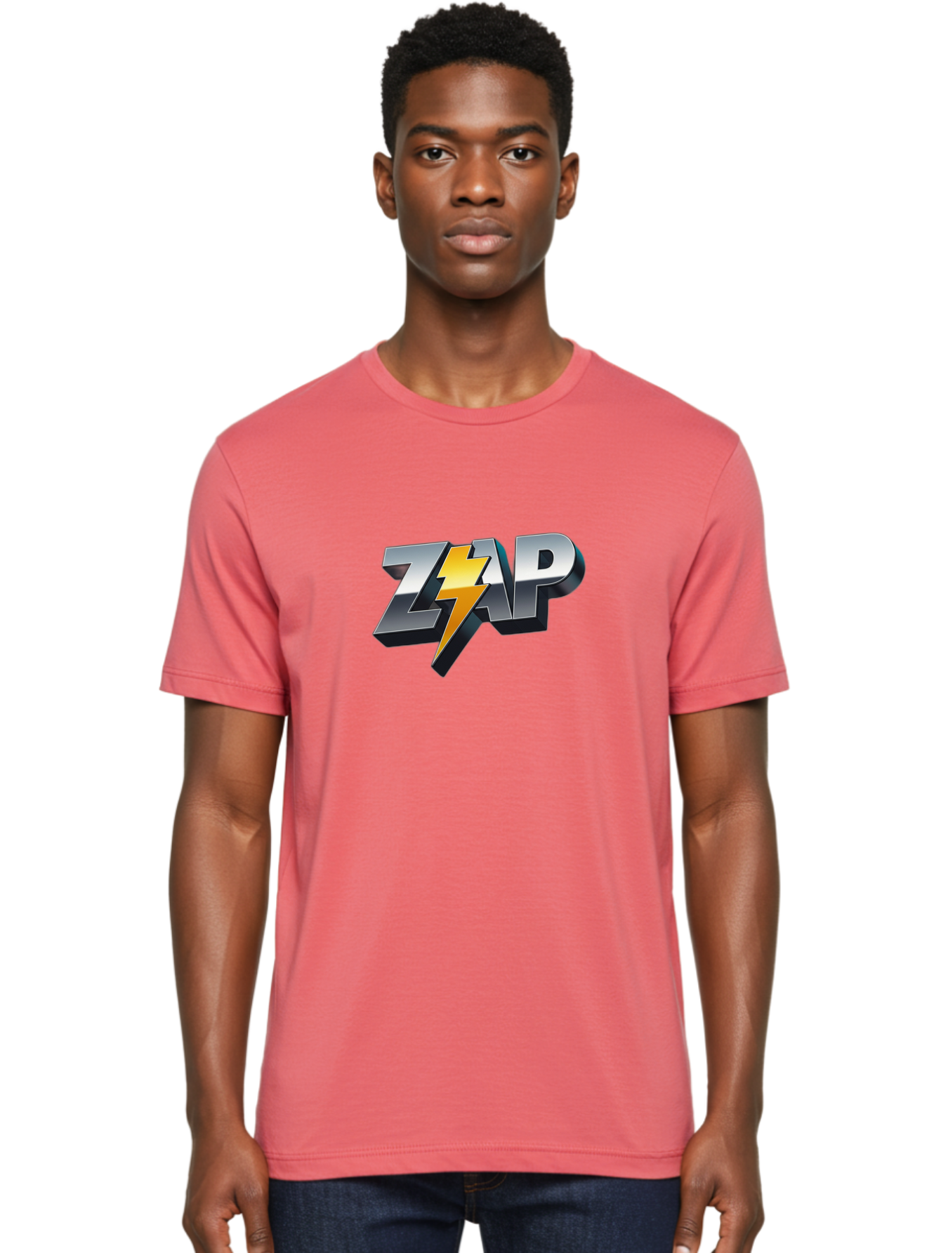 Zap Men'S Graphic Tee, 100% Cotton, Comfortable Casual Summer Wear, Machine Washable, Electrifying Logo, Bold Typography, Dynamic Design, Lightning Bolt, Modern Graphics, Energetic Vibe, Trendy Aesthetics, Silver And Gold Colors, 3D Effect, Bab600