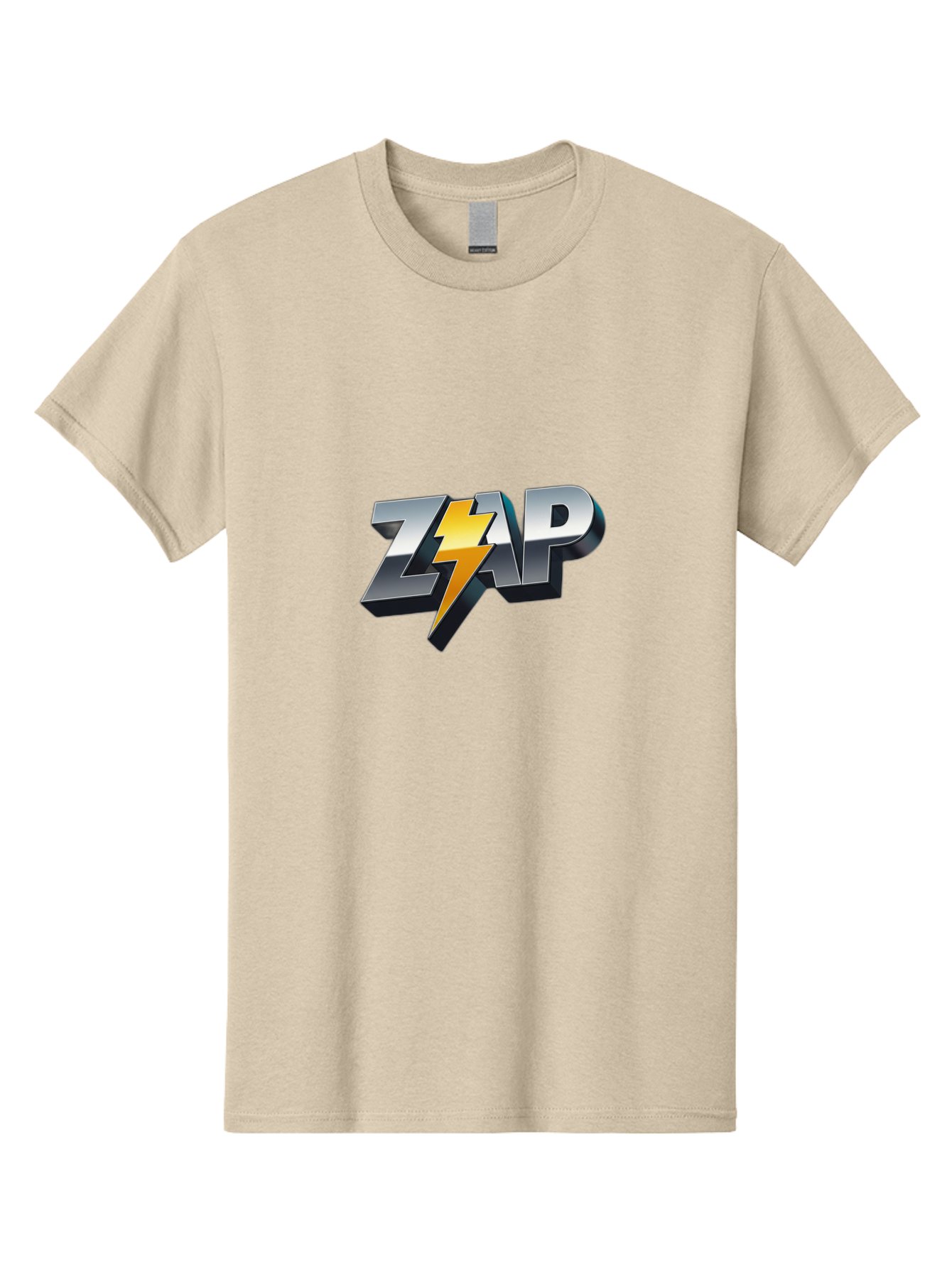 Zap Men'S Graphic Tee, 100% Cotton, Comfortable Casual Summer Wear, Machine Washable, Electrifying Logo, Bold Typography, Dynamic Design, Lightning Bolt, Modern Graphics, Energetic Vibe, Trendy Aesthetics, Silver And Gold Colors, 3D Effect, Bab600