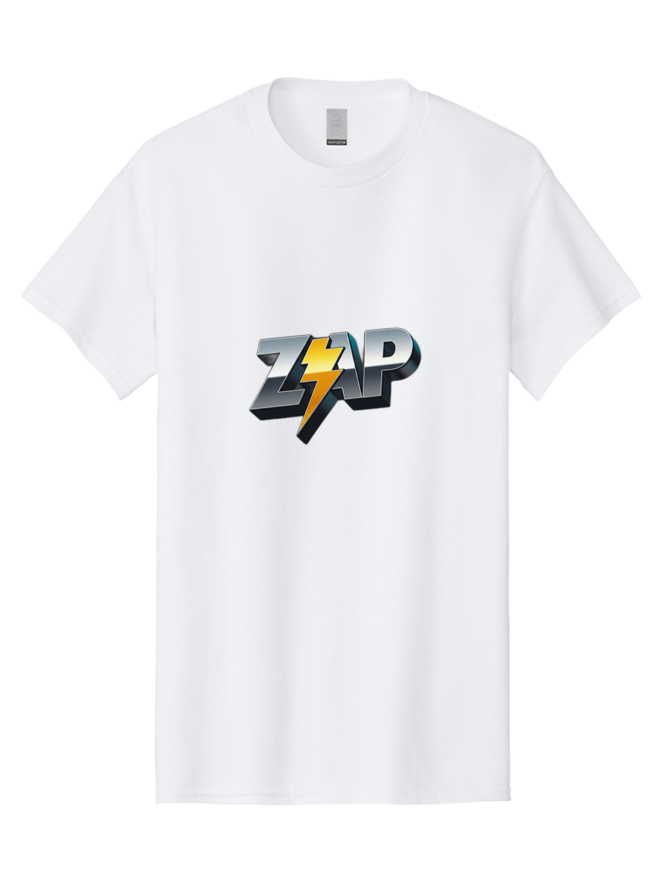 Zap Men'S Graphic Tee, 100% Cotton, Comfortable Casual Summer Wear, Machine Washable, Electrifying Logo, Bold Typography, Dynamic Design, Lightning Bolt, Modern Graphics, Energetic Vibe, Trendy Aesthetics, Silver And Gold Colors, 3D Effect, Bab600