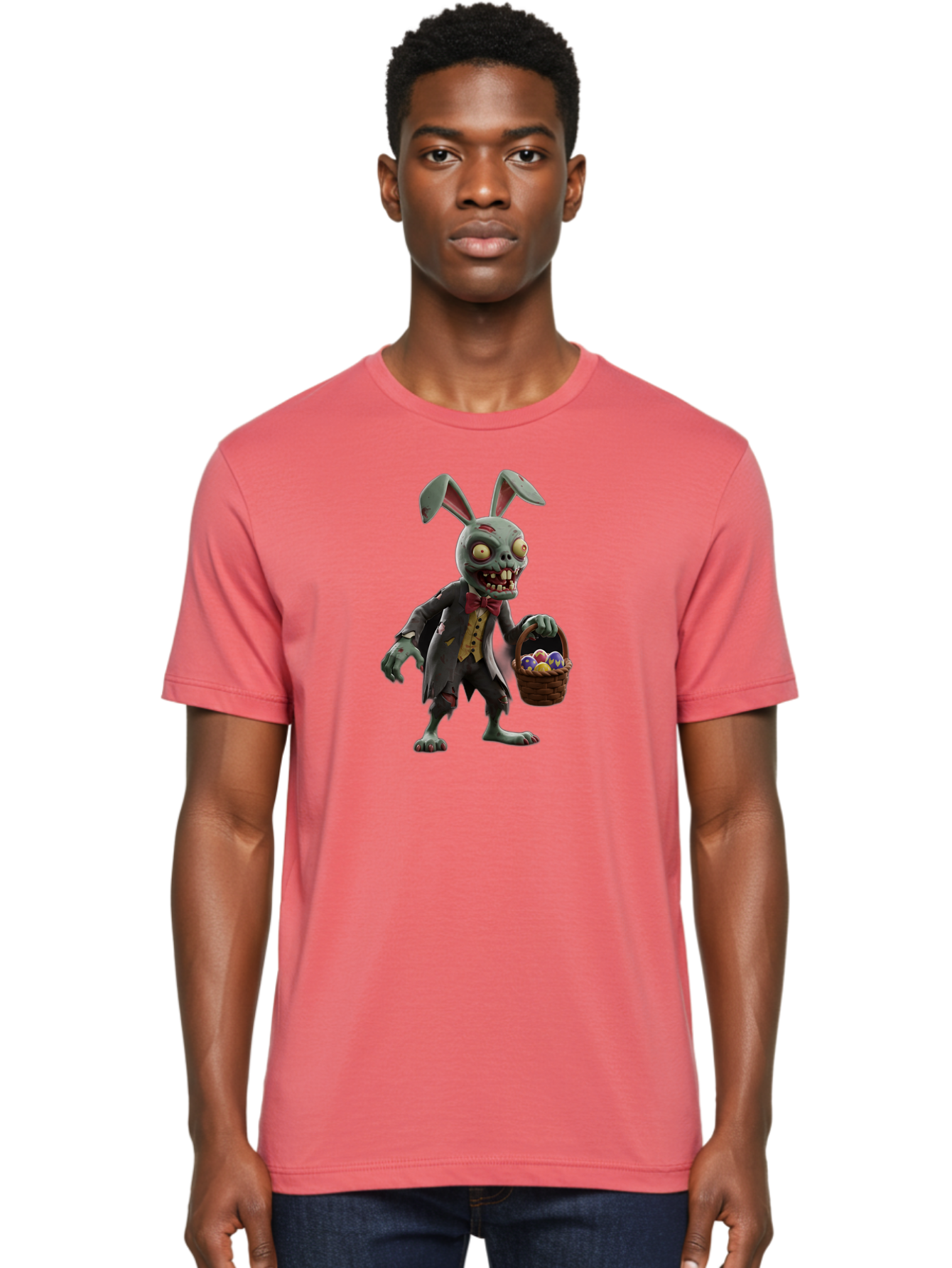 Zombie-Bunny Men'S Graphic Tee, 100% Cotton, Comfortable Casual Summer Wear, Machine Washable, Zombie Easter Bunny, Undead Rabbit, Easter Eggs, Horror Bunny, Creepy Rabbit, Zombie Character, Easter Basket, Colorful Eggs, Spooky Easter, Bab601