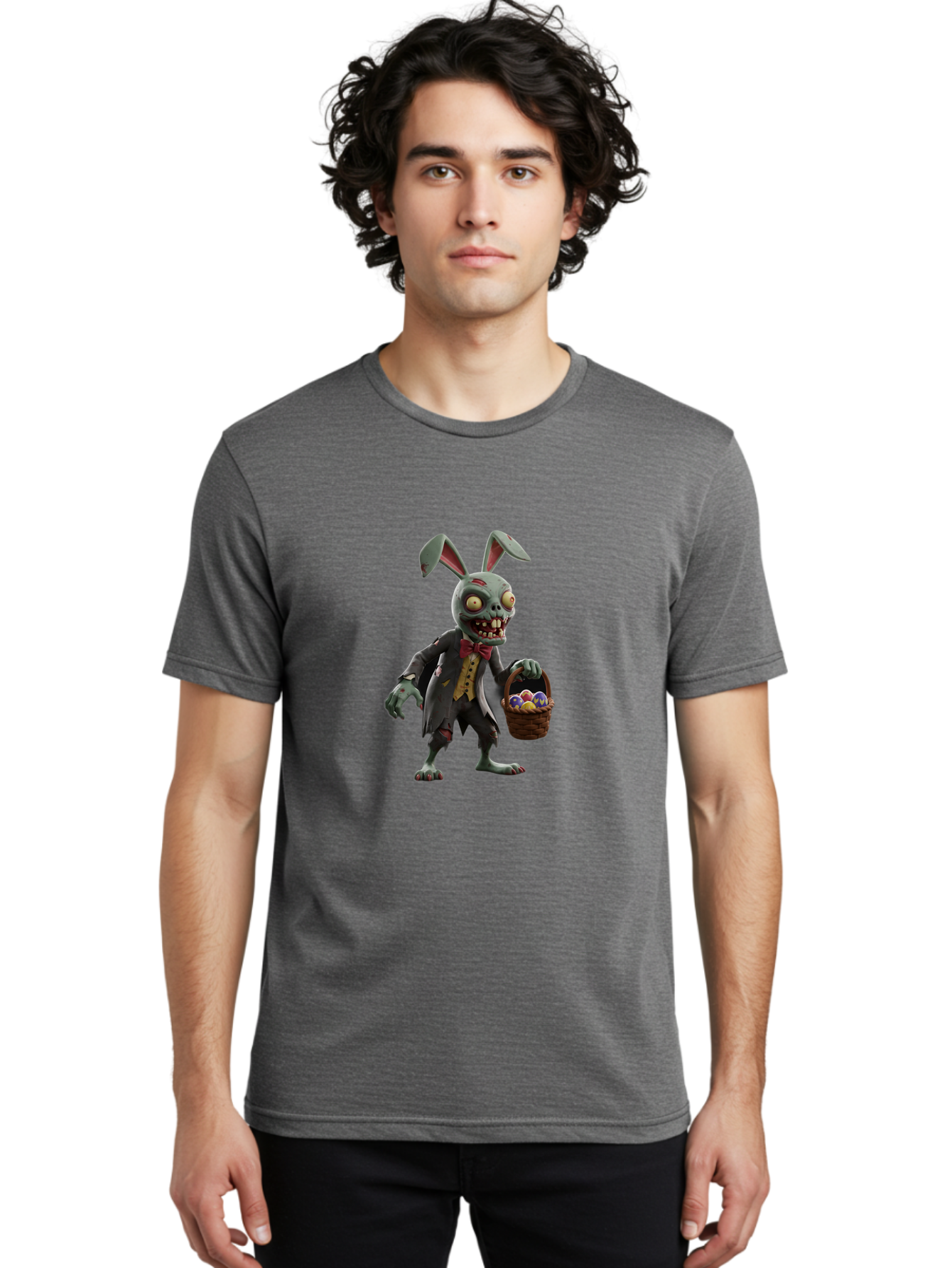 Zombie-Bunny Men'S Graphic Tee, 100% Cotton, Comfortable Casual Summer Wear, Machine Washable, Zombie Easter Bunny, Undead Rabbit, Easter Eggs, Horror Bunny, Creepy Rabbit, Zombie Character, Easter Basket, Colorful Eggs, Spooky Easter, Bab601