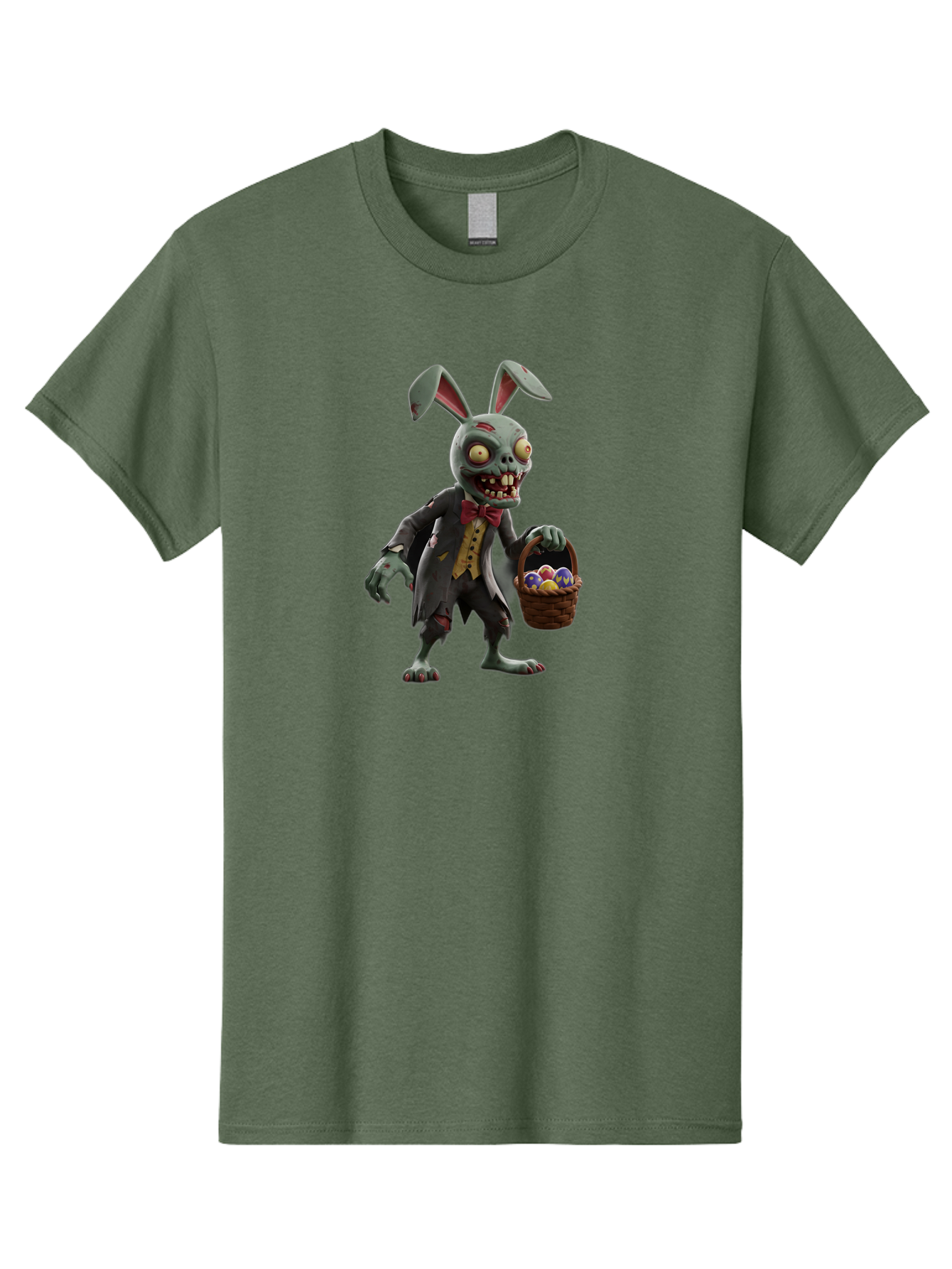Zombie-Bunny Men'S Graphic Tee, 100% Cotton, Comfortable Casual Summer Wear, Machine Washable, Zombie Easter Bunny, Undead Rabbit, Easter Eggs, Horror Bunny, Creepy Rabbit, Zombie Character, Easter Basket, Colorful Eggs, Spooky Easter, Bab601