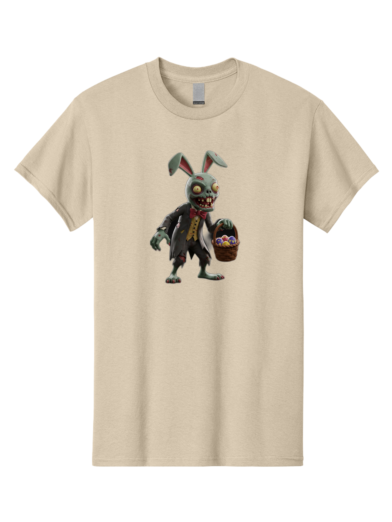 Zombie-Bunny Men'S Graphic Tee, 100% Cotton, Comfortable Casual Summer Wear, Machine Washable, Zombie Easter Bunny, Undead Rabbit, Easter Eggs, Horror Bunny, Creepy Rabbit, Zombie Character, Easter Basket, Colorful Eggs, Spooky Easter, Bab601