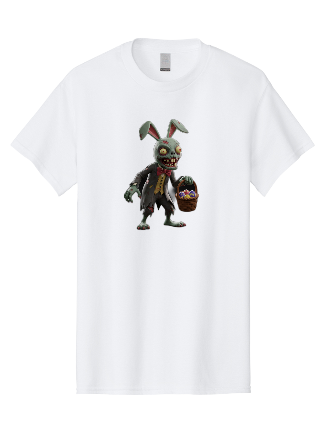 Zombie-Bunny Men'S Graphic Tee, 100% Cotton, Comfortable Casual Summer Wear, Machine Washable, Zombie Easter Bunny, Undead Rabbit, Easter Eggs, Horror Bunny, Creepy Rabbit, Zombie Character, Easter Basket, Colorful Eggs, Spooky Easter, Bab601