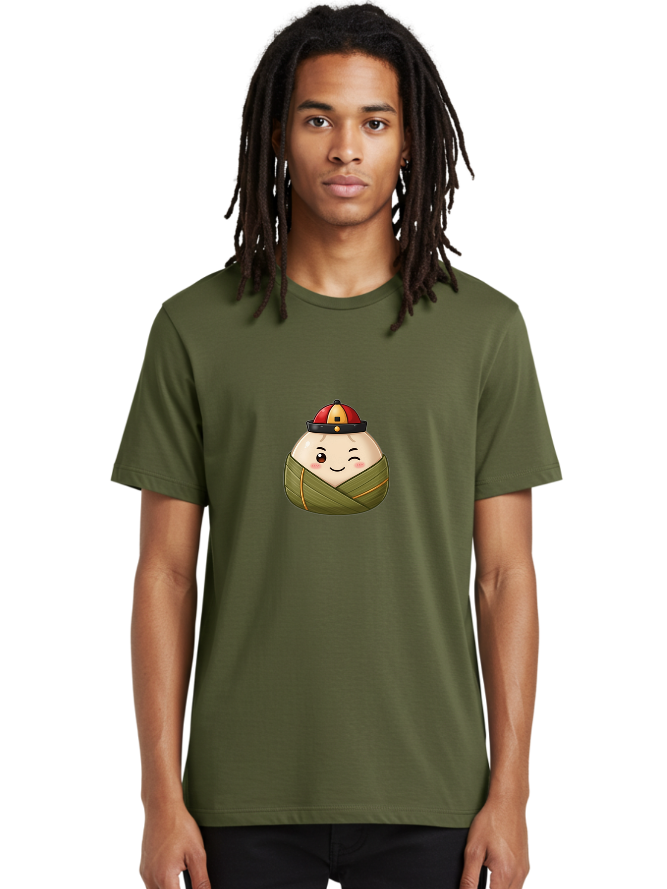 Zongzi-1 Men'S Graphic Tee, 100% Cotton, Comfortable Casual Summer Wear, Machine Washable, Zongzi Dumpling, Chinese Rice Dumpling, Dragon Boat Festival, Traditional Food, Cartoon Dumpling, Wrapped Dumpling, Smiling Dumpling, Bab602