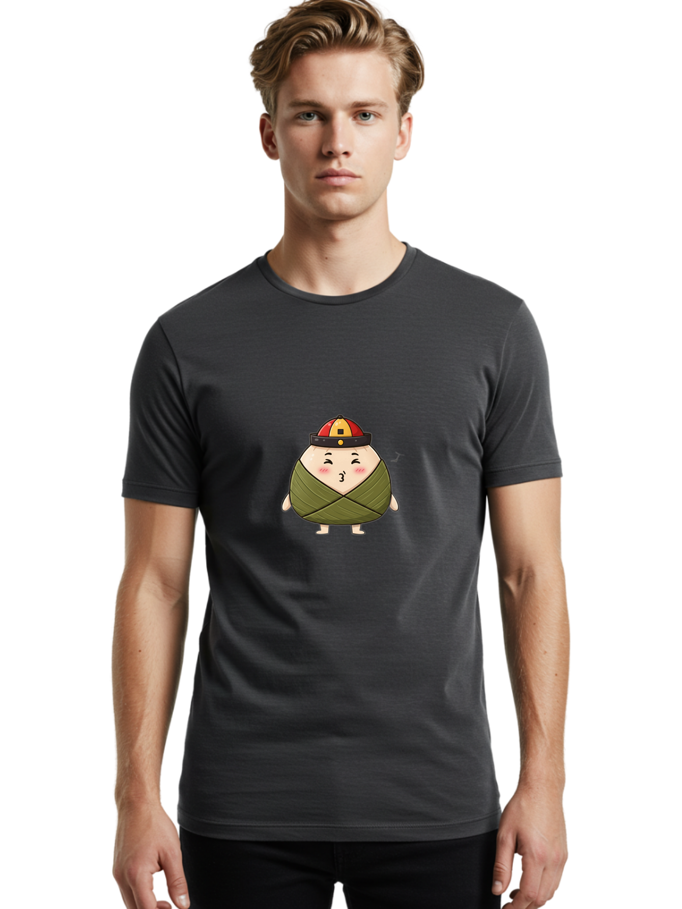 Zongzi-3 Men'S Graphic Tee, 100% Cotton, Comfortable Casual Summer Wear, Machine Washable, Cartoon Zongzi, Traditional Chinese Food, Wrapped Dumpling, Cute Character, Singing, Joyful Expression, Chinese Culture, Festival Treat, Bab604