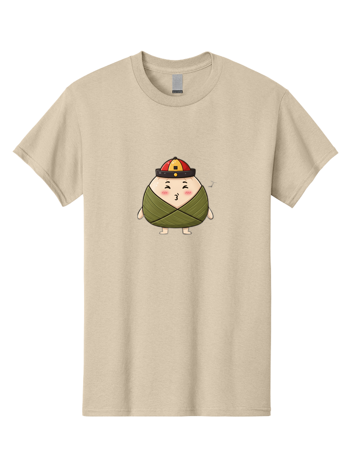 Zongzi-3 Men'S Graphic Tee, 100% Cotton, Comfortable Casual Summer Wear, Machine Washable, Cartoon Zongzi, Traditional Chinese Food, Wrapped Dumpling, Cute Character, Singing, Joyful Expression, Chinese Culture, Festival Treat, Bab604