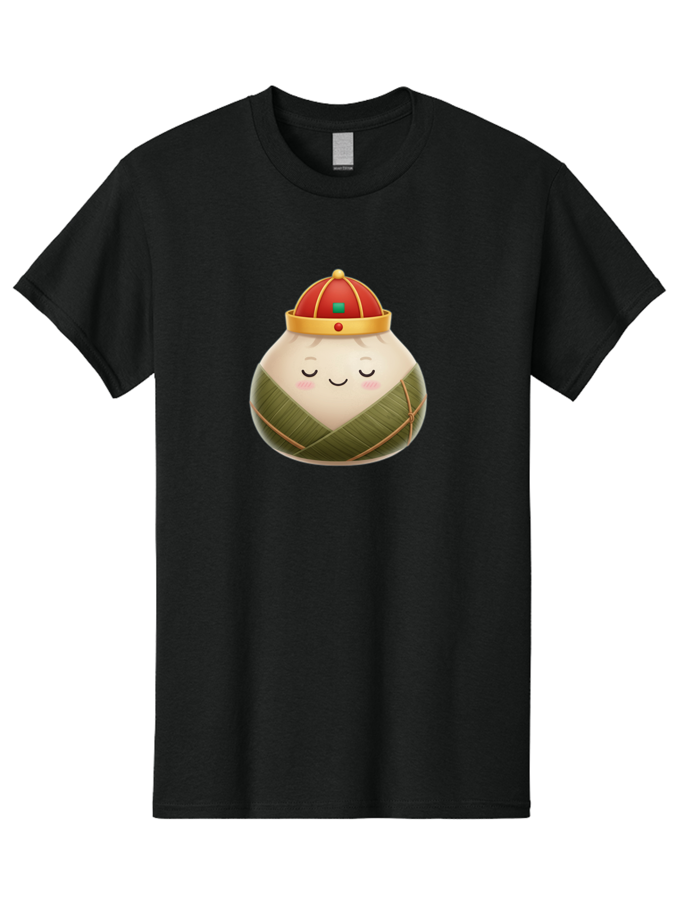 Zongzi-Dumpling-1 Men'S Graphic Tee, 100% Cotton, Comfortable Casual Summer Wear, Machine Washable, Traditional Chinese Food, Rice Dumpling, Wrapped In Bamboo Leaves, Festive Food, Cartoon Character, Smiling Face, Sleeping Expression, Bab607