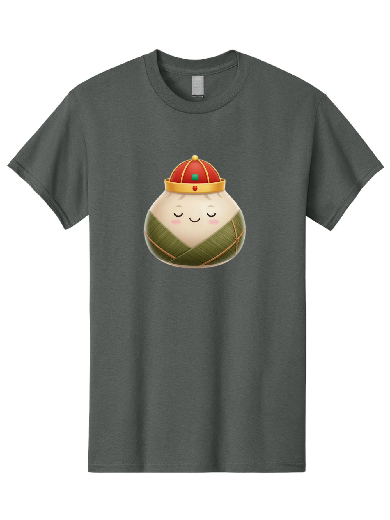 Zongzi-Dumpling-1 Men'S Graphic Tee, 100% Cotton, Comfortable Casual Summer Wear, Machine Washable, Traditional Chinese Food, Rice Dumpling, Wrapped In Bamboo Leaves, Festive Food, Cartoon Character, Smiling Face, Sleeping Expression, Bab607