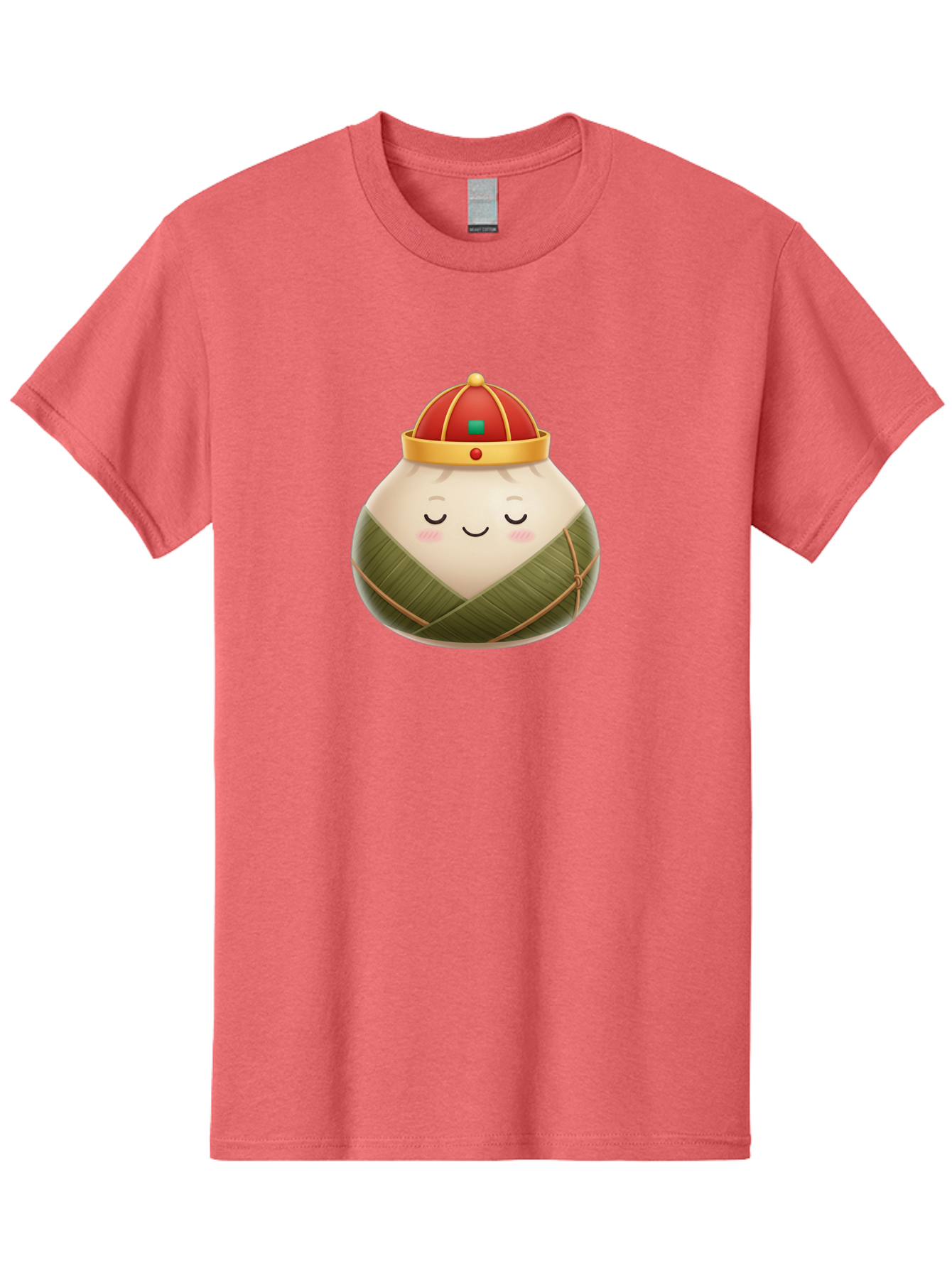 Zongzi-Dumpling-1 Men'S Graphic Tee, 100% Cotton, Comfortable Casual Summer Wear, Machine Washable, Traditional Chinese Food, Rice Dumpling, Wrapped In Bamboo Leaves, Festive Food, Cartoon Character, Smiling Face, Sleeping Expression, Bab607