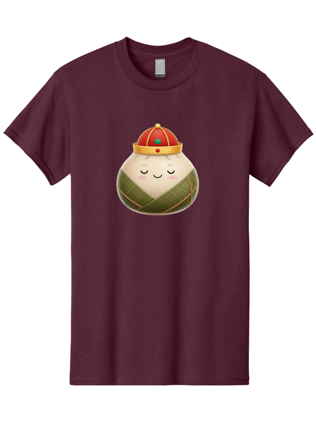 Zongzi-Dumpling-1 Men'S Graphic Tee, 100% Cotton, Comfortable Casual Summer Wear, Machine Washable, Traditional Chinese Food, Rice Dumpling, Wrapped In Bamboo Leaves, Festive Food, Cartoon Character, Smiling Face, Sleeping Expression, Bab607