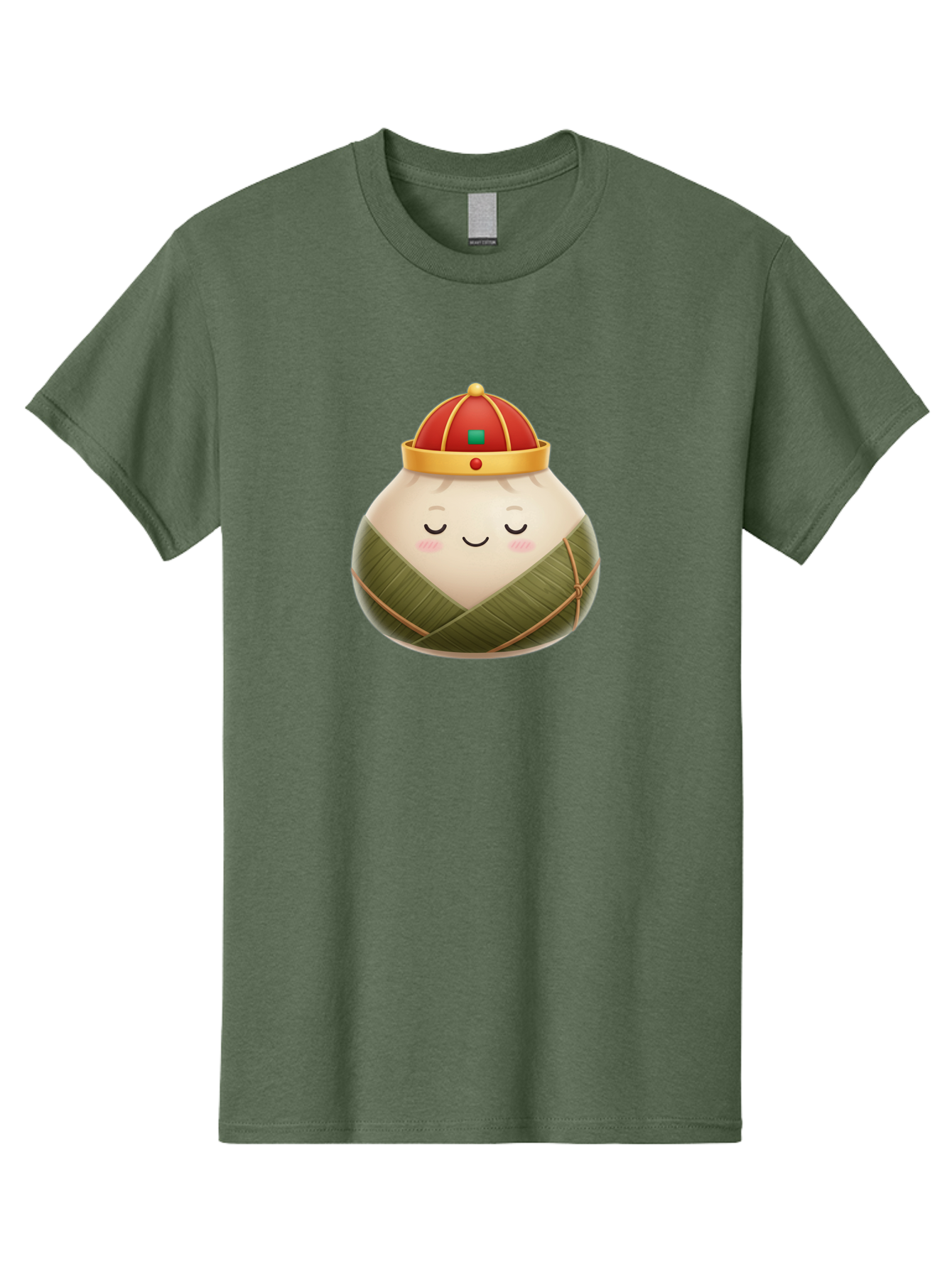 Zongzi-Dumpling-1 Men'S Graphic Tee, 100% Cotton, Comfortable Casual Summer Wear, Machine Washable, Traditional Chinese Food, Rice Dumpling, Wrapped In Bamboo Leaves, Festive Food, Cartoon Character, Smiling Face, Sleeping Expression, Bab607