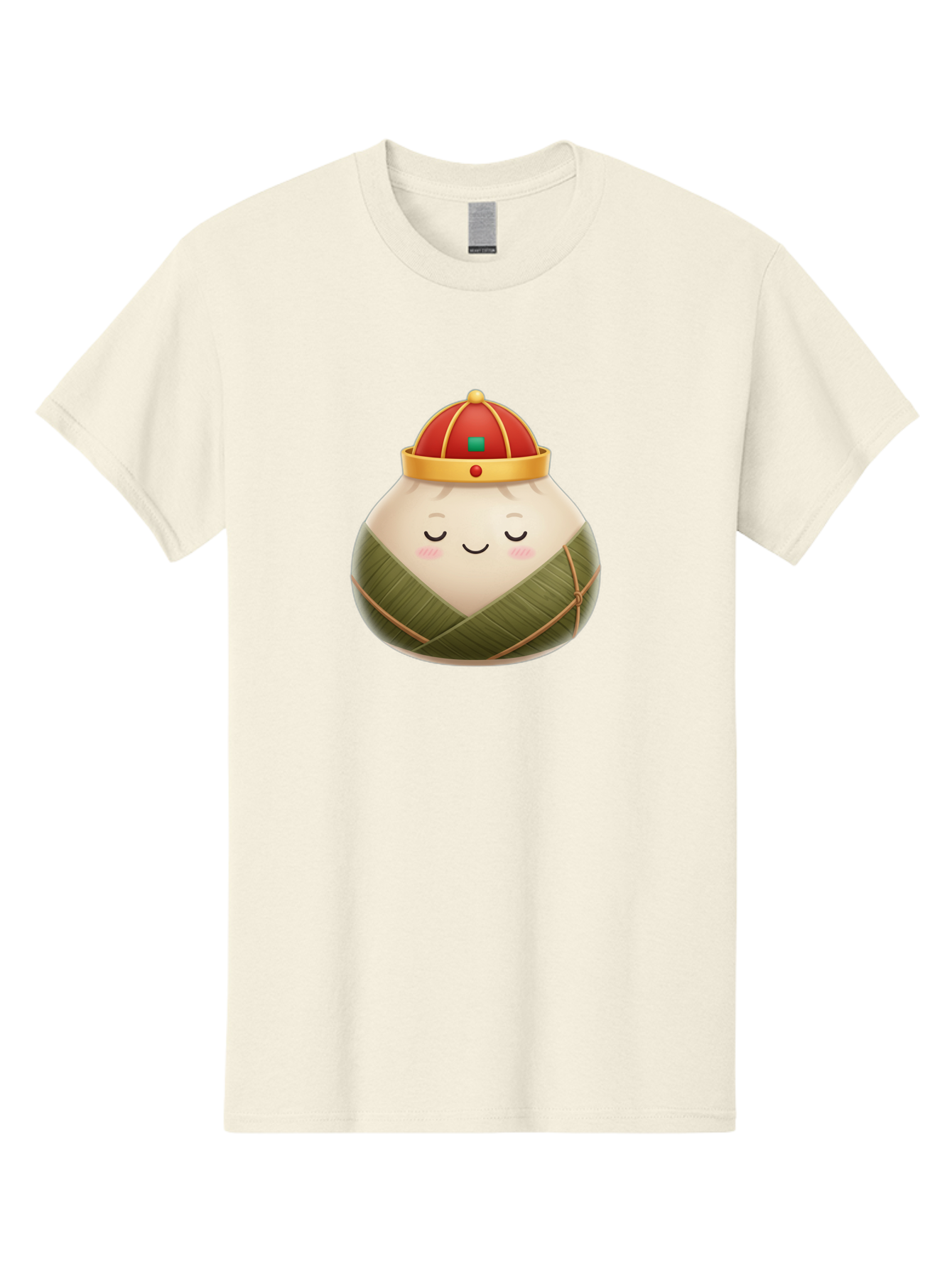 Zongzi-Dumpling-1 Men'S Graphic Tee, 100% Cotton, Comfortable Casual Summer Wear, Machine Washable, Traditional Chinese Food, Rice Dumpling, Wrapped In Bamboo Leaves, Festive Food, Cartoon Character, Smiling Face, Sleeping Expression, Bab607
