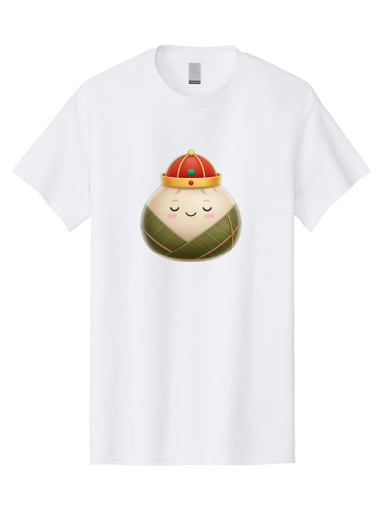 Zongzi-Dumpling-1 Men'S Graphic Tee, 100% Cotton, Comfortable Casual Summer Wear, Machine Washable, Traditional Chinese Food, Rice Dumpling, Wrapped In Bamboo Leaves, Festive Food, Cartoon Character, Smiling Face, Sleeping Expression, Bab607