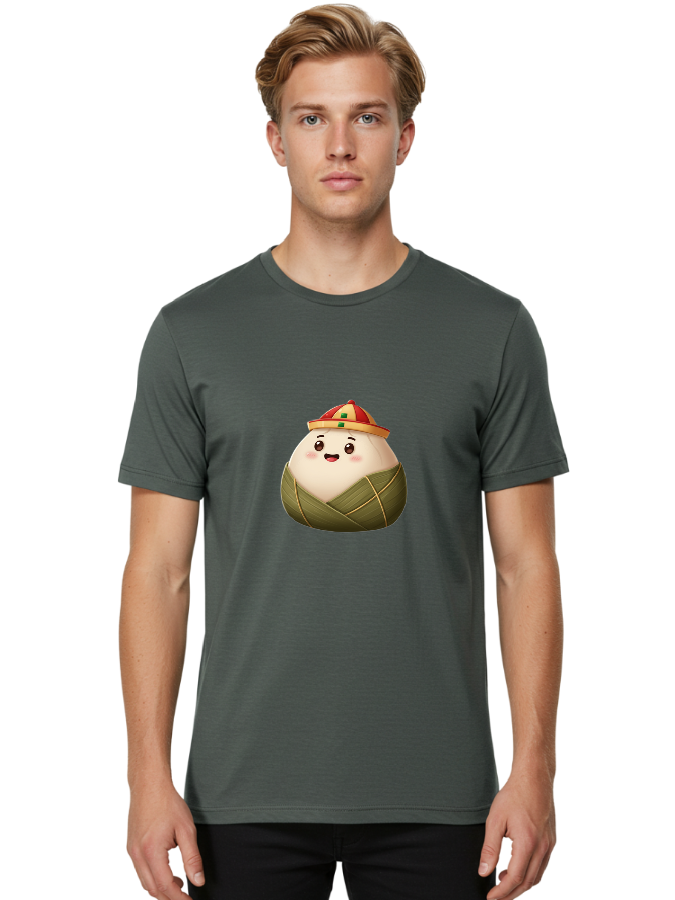 Zongzi-Dumpling Men'S Graphic Tee, 100% Cotton, Comfortable Casual Summer Wear, Machine Washable, Cartoon Dumpling, Kawaii Food, Chinese Cuisine, Zongzi, Traditional Dish, Festive Food, Glutinous Rice Dumpling, Asian Culture, Happy Face, Bab608