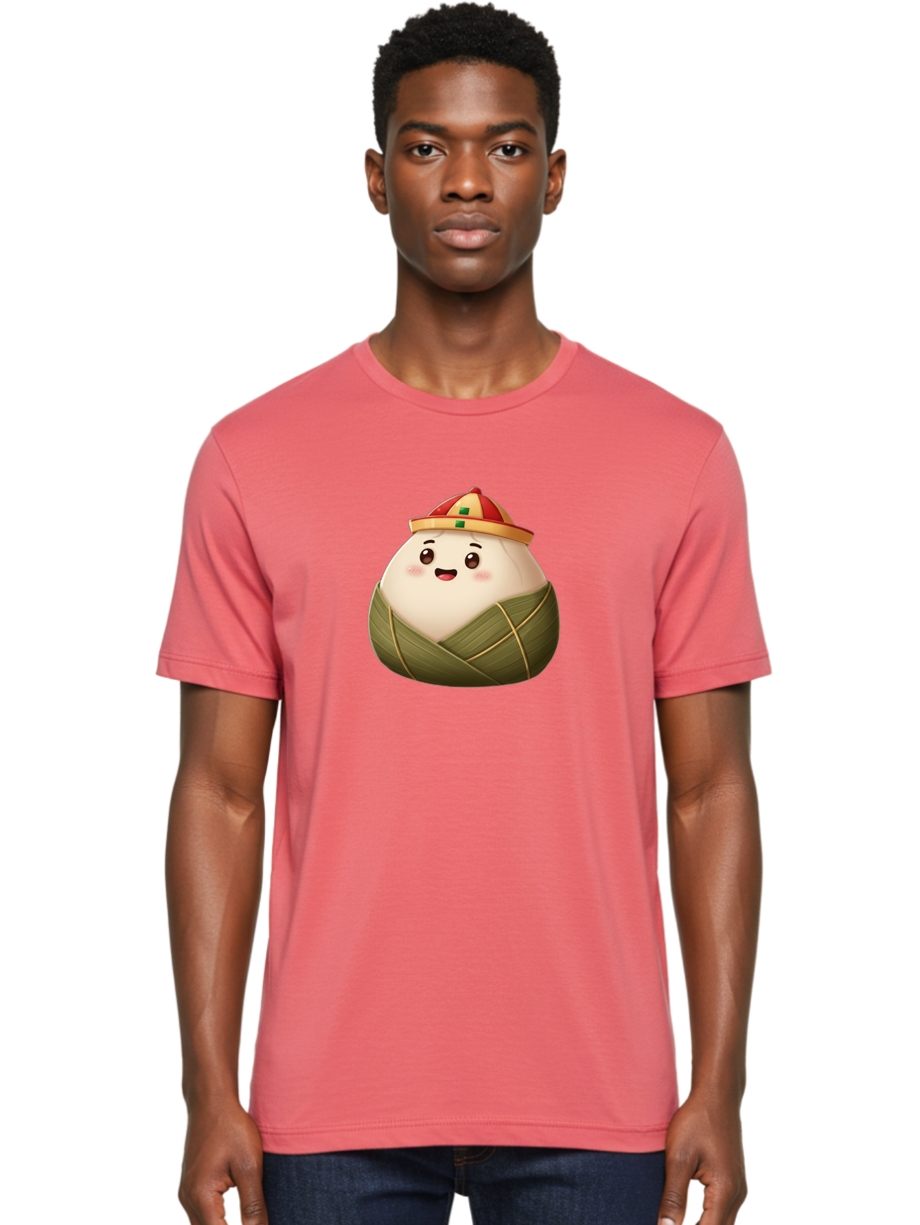Zongzi-Dumpling Men'S Graphic Tee, 100% Cotton, Comfortable Casual Summer Wear, Machine Washable, Cartoon Dumpling, Kawaii Food, Chinese Cuisine, Zongzi, Traditional Dish, Festive Food, Glutinous Rice Dumpling, Asian Culture, Happy Face, Bab608