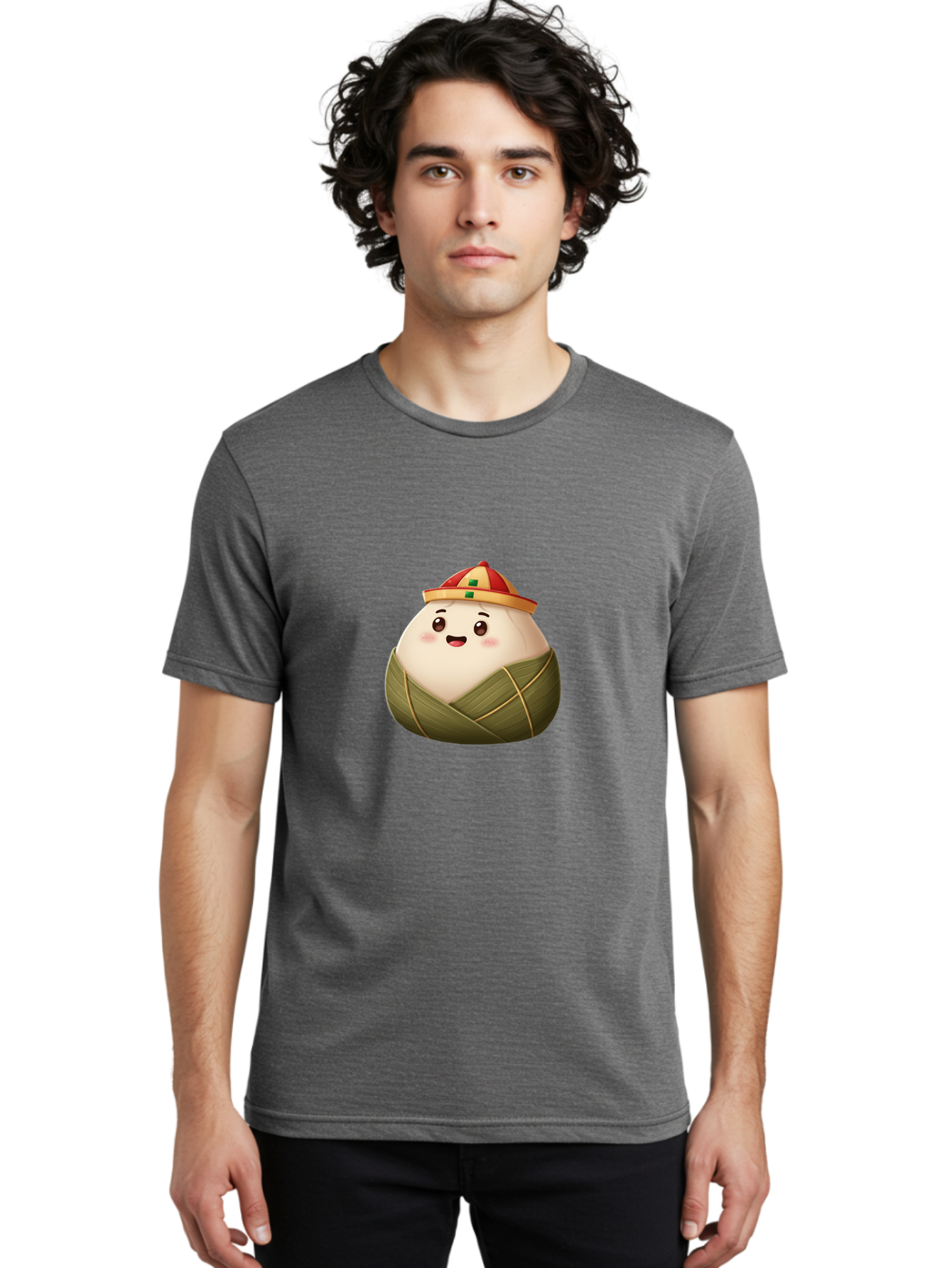 Zongzi-Dumpling Men'S Graphic Tee, 100% Cotton, Comfortable Casual Summer Wear, Machine Washable, Cartoon Dumpling, Kawaii Food, Chinese Cuisine, Zongzi, Traditional Dish, Festive Food, Glutinous Rice Dumpling, Asian Culture, Happy Face, Bab608