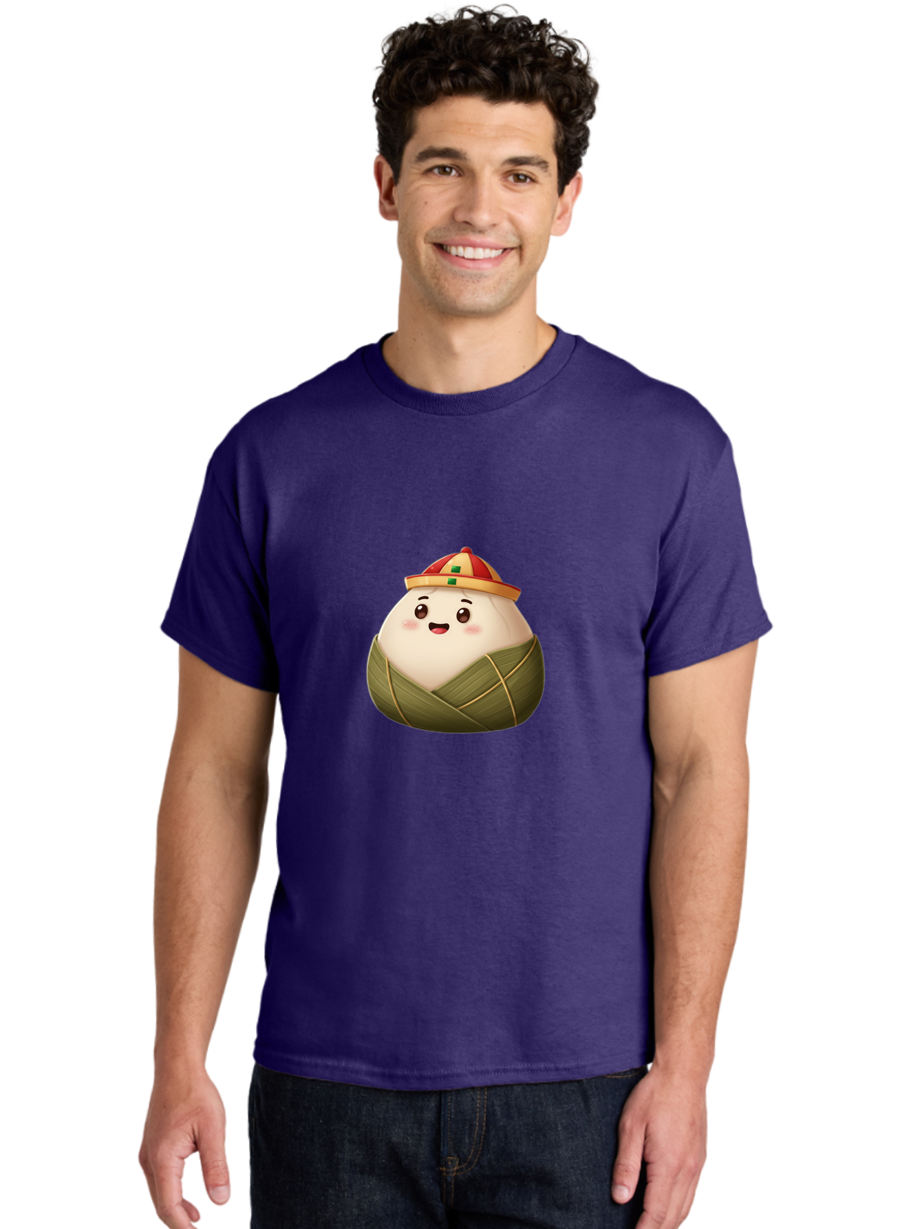 Zongzi-Dumpling Men'S Graphic Tee, 100% Cotton, Comfortable Casual Summer Wear, Machine Washable, Cartoon Dumpling, Kawaii Food, Chinese Cuisine, Zongzi, Traditional Dish, Festive Food, Glutinous Rice Dumpling, Asian Culture, Happy Face, Bab608
