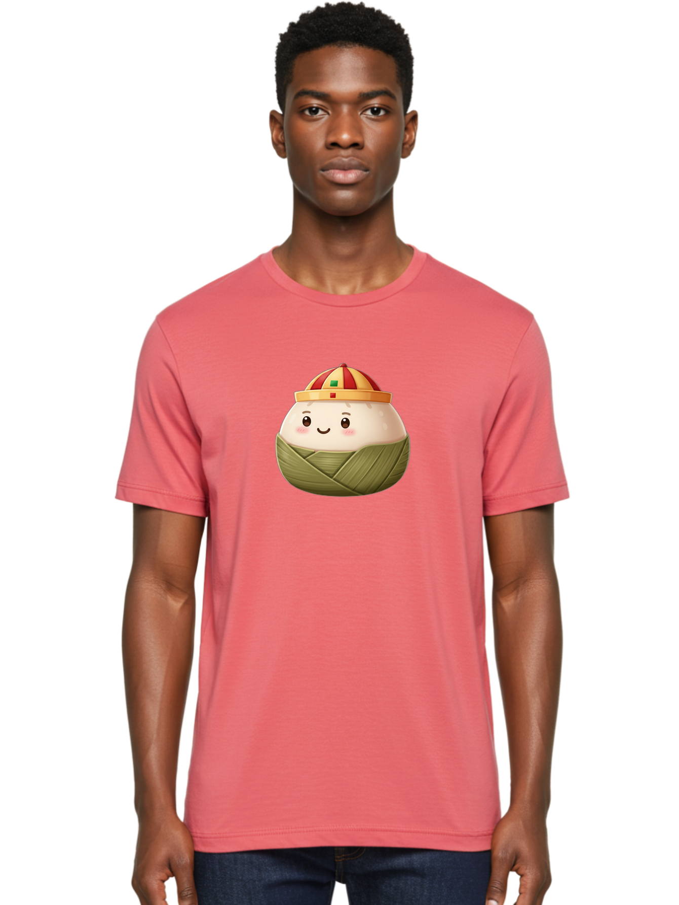 Zongzi Men'S Graphic Tee, 100% Cotton, Comfortable Casual Summer Wear, Machine Washable, Cartoon Dumpling, Chinese Cuisine, Wrapped In Leaves, Smiling Face, Festive Hat, Traditional Food, Cultural Heritage, Asian Delicacy, Cute Character Bab609