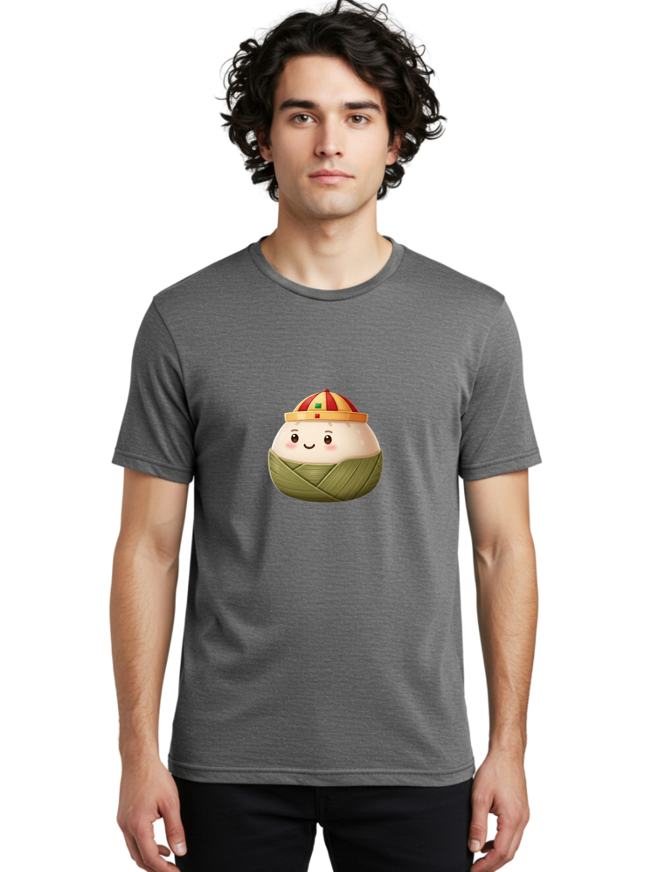 Zongzi Men'S Graphic Tee, 100% Cotton, Comfortable Casual Summer Wear, Machine Washable, Cartoon Dumpling, Chinese Cuisine, Wrapped In Leaves, Smiling Face, Festive Hat, Traditional Food, Cultural Heritage, Asian Delicacy, Cute Character Bab609