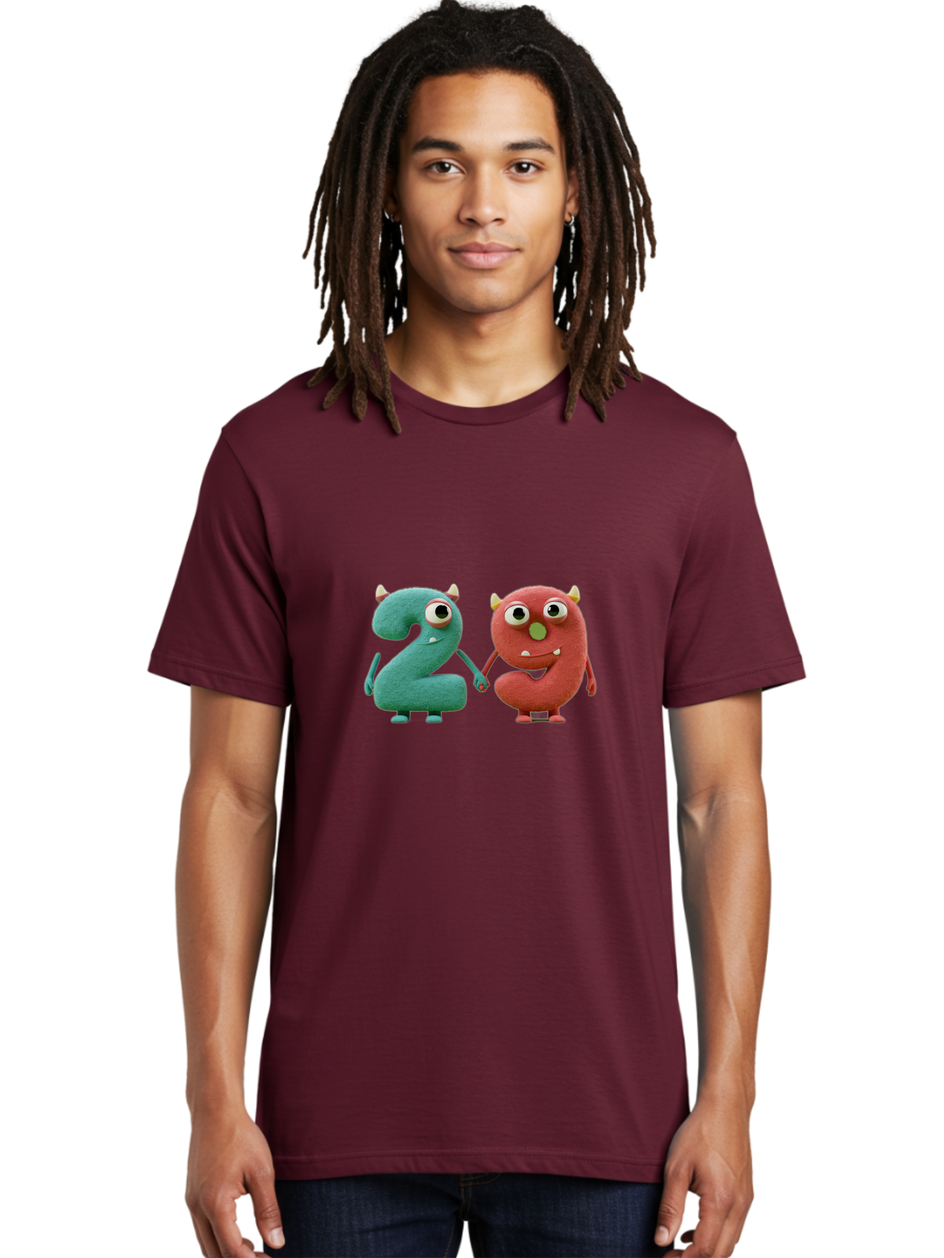 2-Monsters Men'S Graphic Tee, 100% Cotton, Comfortable Casual Summer Wear, Machine Washable, Monster Numbers, Cute Creatures, Colorful Characters, Playful Design, Funny Eyes, Holding Hands, Learning Numbers, Kid'S Education, Cartoon Style, Bab610