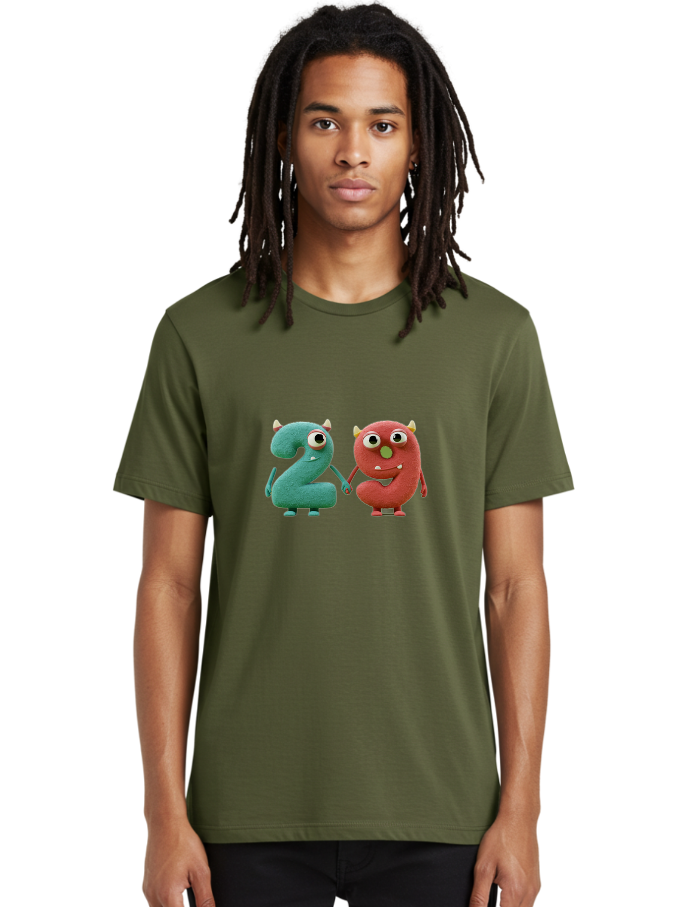 2-Monsters Men'S Graphic Tee, 100% Cotton, Comfortable Casual Summer Wear, Machine Washable, Monster Numbers, Cute Creatures, Colorful Characters, Playful Design, Funny Eyes, Holding Hands, Learning Numbers, Kid'S Education, Cartoon Style, Bab610