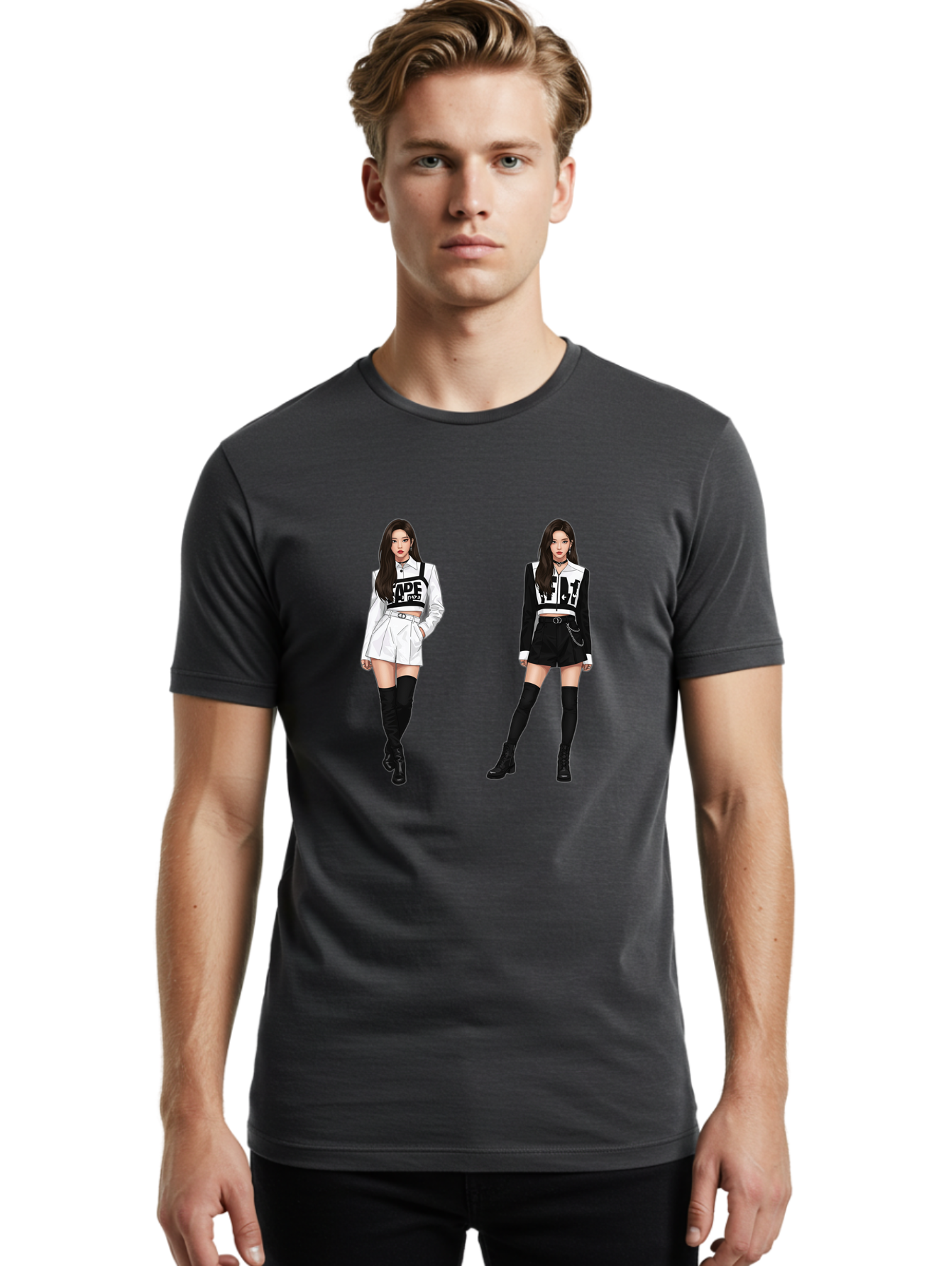 Aape-By-Baperama Men'S Graphic Tee, 100% Cotton, Comfortable Casual Summer Wear, Machine Washable, Fashion Illustration, Aape Clothing, Streetwear Style, Edgy Look, Bold Graphics, Monochrome Aesthetic, High-Contrast Visuals, Long Boots Bab616
