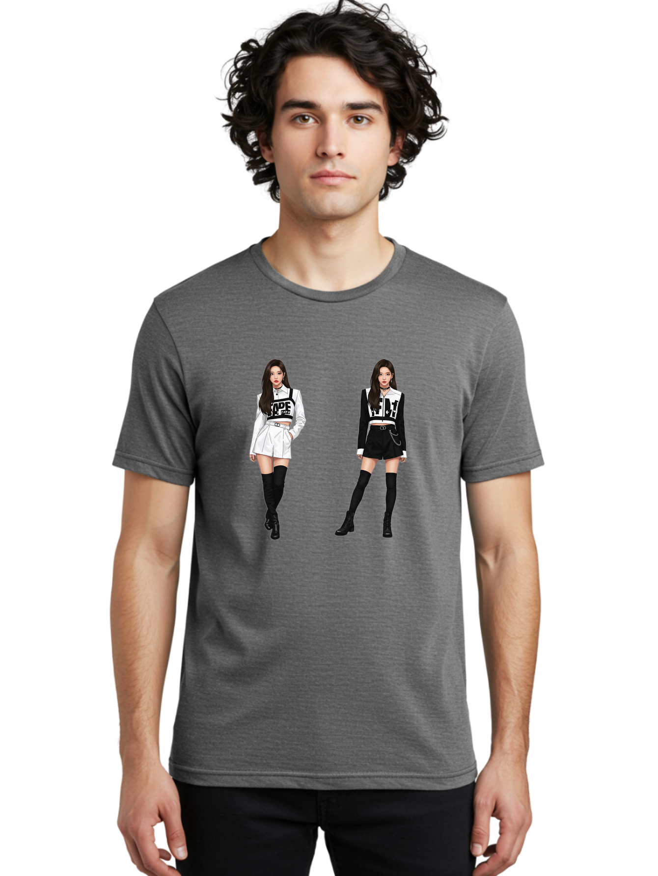 Aape-By-Baperama Men'S Graphic Tee, 100% Cotton, Comfortable Casual Summer Wear, Machine Washable, Fashion Illustration, Aape Clothing, Streetwear Style, Edgy Look, Bold Graphics, Monochrome Aesthetic, High-Contrast Visuals, Long Boots Bab616