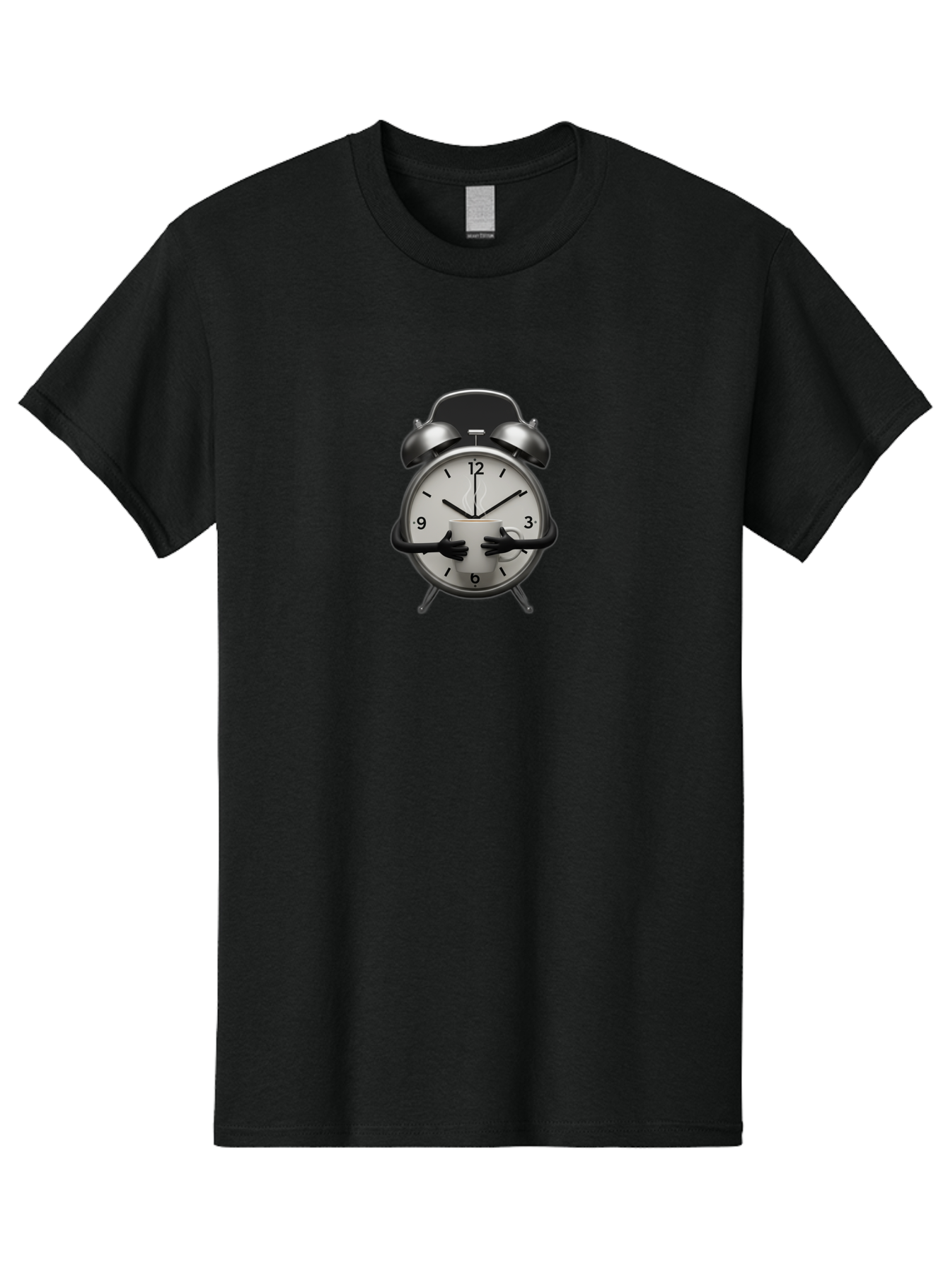 Alarm-Clock Men'S Graphic Tee, 100% Cotton, Comfortable Casual Summer Wear, Machine Washable, Alarm Clock With Hands At 11:30, Retro Style, Classic Design, Simple Analog Clock, Time Keeping, Morning Wake-Up, Black And White Clock Face, Bab618