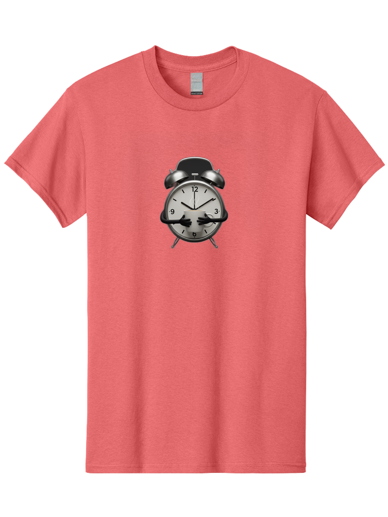 Alarm-Clock Men'S Graphic Tee, 100% Cotton, Comfortable Casual Summer Wear, Machine Washable, Alarm Clock With Hands At 11:30, Retro Style, Classic Design, Simple Analog Clock, Time Keeping, Morning Wake-Up, Black And White Clock Face, Bab618