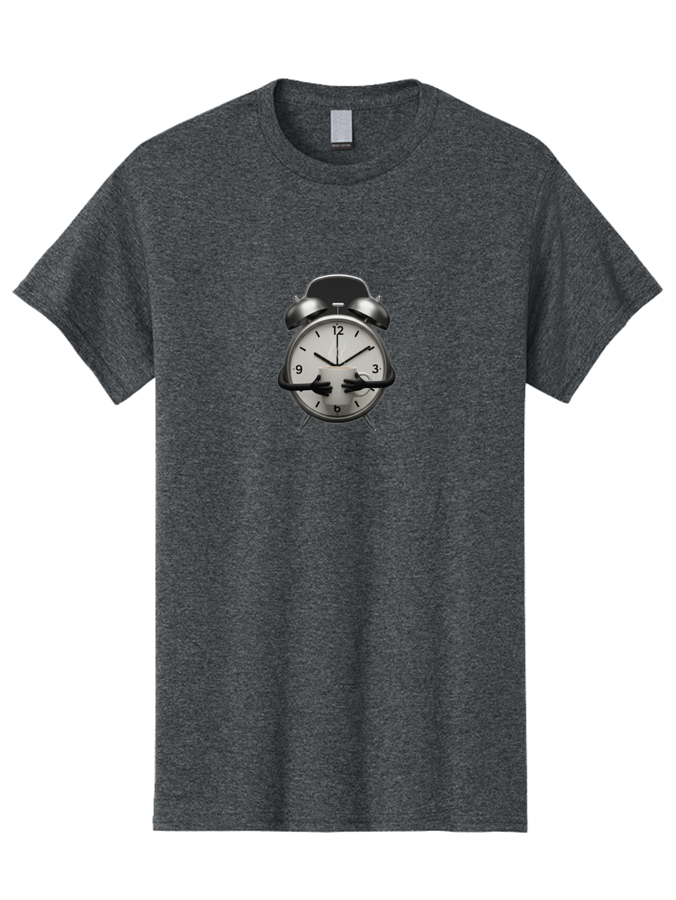 Alarm-Clock Men'S Graphic Tee, 100% Cotton, Comfortable Casual Summer Wear, Machine Washable, Alarm Clock With Hands At 11:30, Retro Style, Classic Design, Simple Analog Clock, Time Keeping, Morning Wake-Up, Black And White Clock Face, Bab618