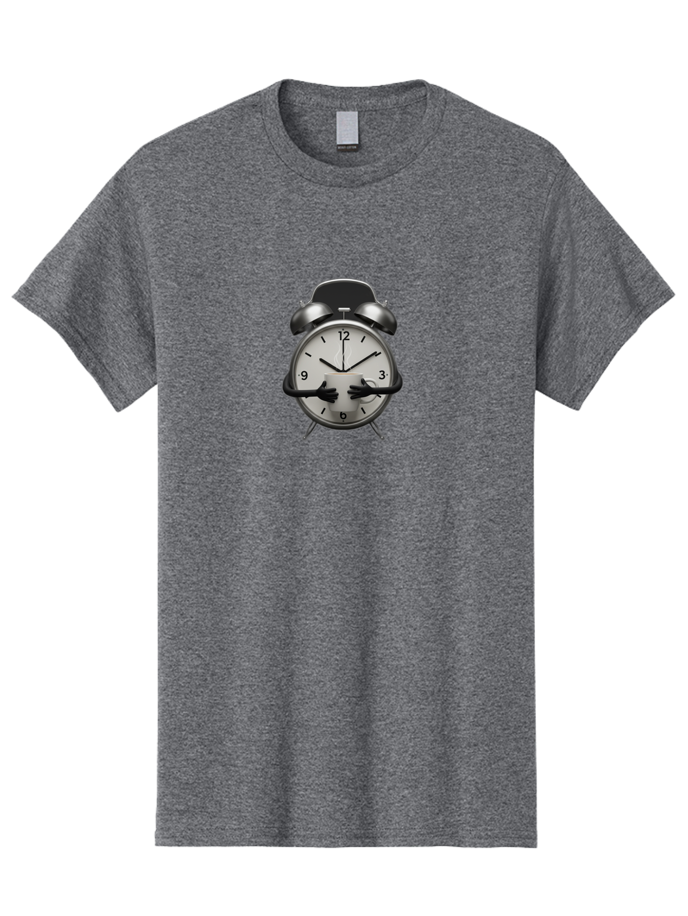 Alarm-Clock Men'S Graphic Tee, 100% Cotton, Comfortable Casual Summer Wear, Machine Washable, Alarm Clock With Hands At 11:30, Retro Style, Classic Design, Simple Analog Clock, Time Keeping, Morning Wake-Up, Black And White Clock Face, Bab618
