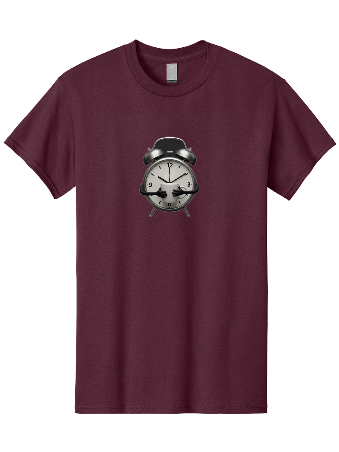 Alarm-Clock Men'S Graphic Tee, 100% Cotton, Comfortable Casual Summer Wear, Machine Washable, Alarm Clock With Hands At 11:30, Retro Style, Classic Design, Simple Analog Clock, Time Keeping, Morning Wake-Up, Black And White Clock Face, Bab618