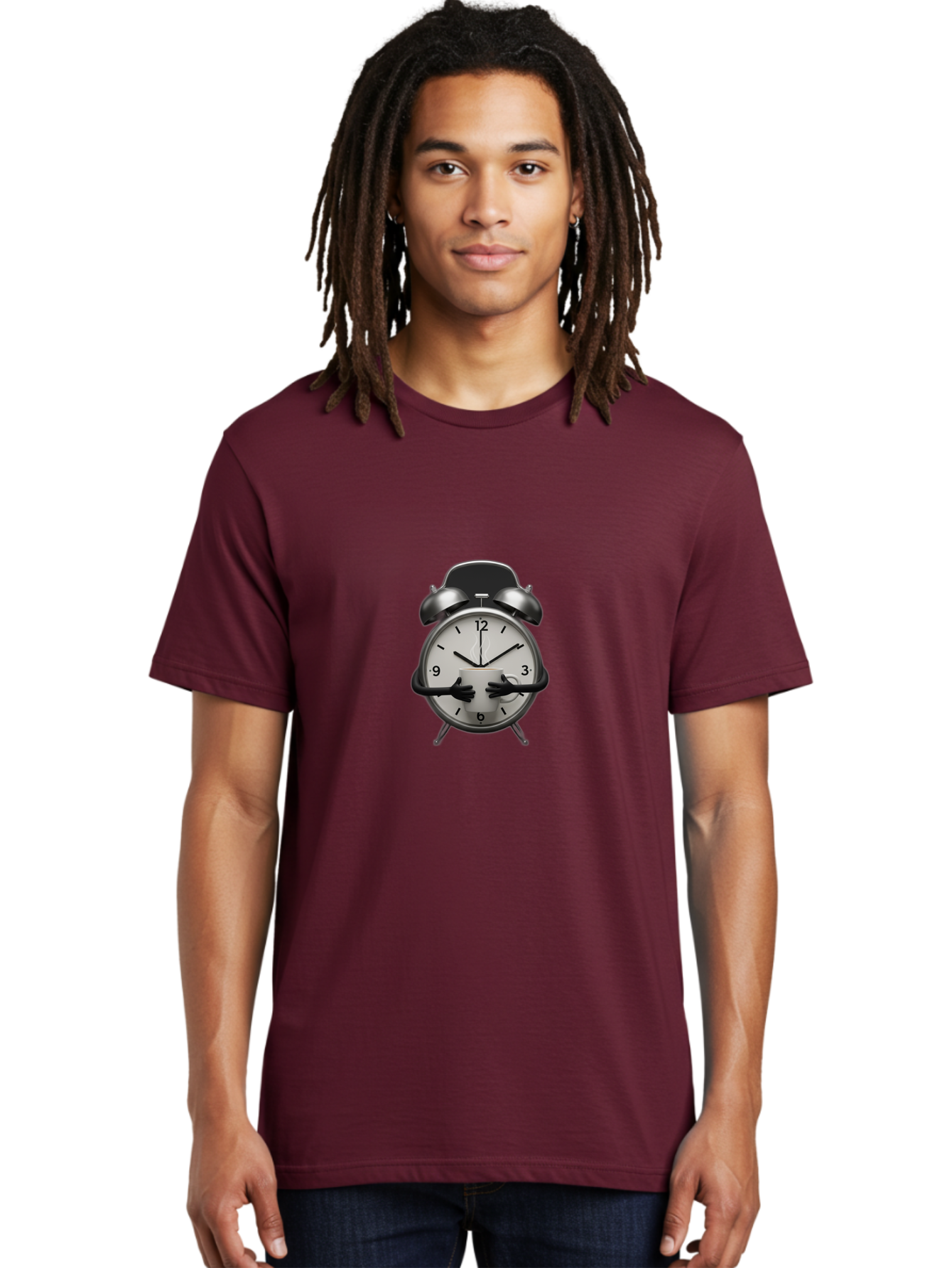 Alarm-Clock Men'S Graphic Tee, 100% Cotton, Comfortable Casual Summer Wear, Machine Washable, Alarm Clock With Hands At 11:30, Retro Style, Classic Design, Simple Analog Clock, Time Keeping, Morning Wake-Up, Black And White Clock Face, Bab618