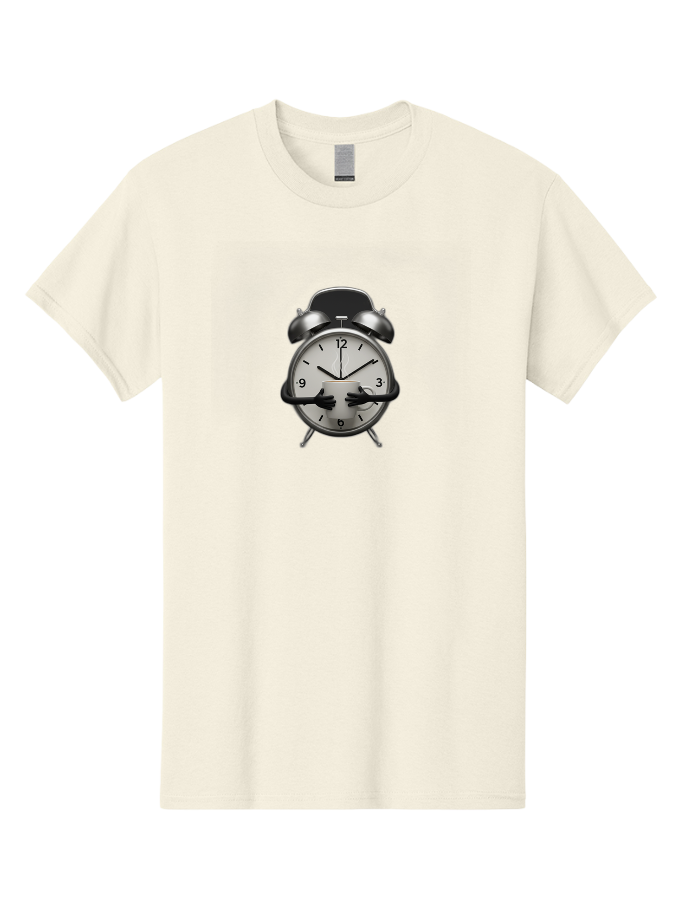Alarm-Clock Men'S Graphic Tee, 100% Cotton, Comfortable Casual Summer Wear, Machine Washable, Alarm Clock With Hands At 11:30, Retro Style, Classic Design, Simple Analog Clock, Time Keeping, Morning Wake-Up, Black And White Clock Face, Bab618