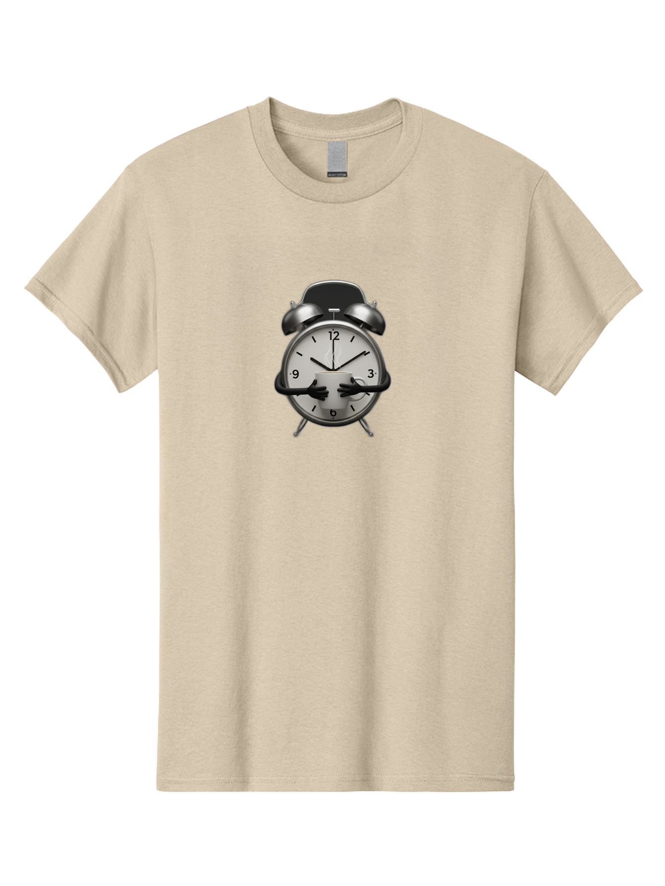 Alarm-Clock Men'S Graphic Tee, 100% Cotton, Comfortable Casual Summer Wear, Machine Washable, Alarm Clock With Hands At 11:30, Retro Style, Classic Design, Simple Analog Clock, Time Keeping, Morning Wake-Up, Black And White Clock Face, Bab618