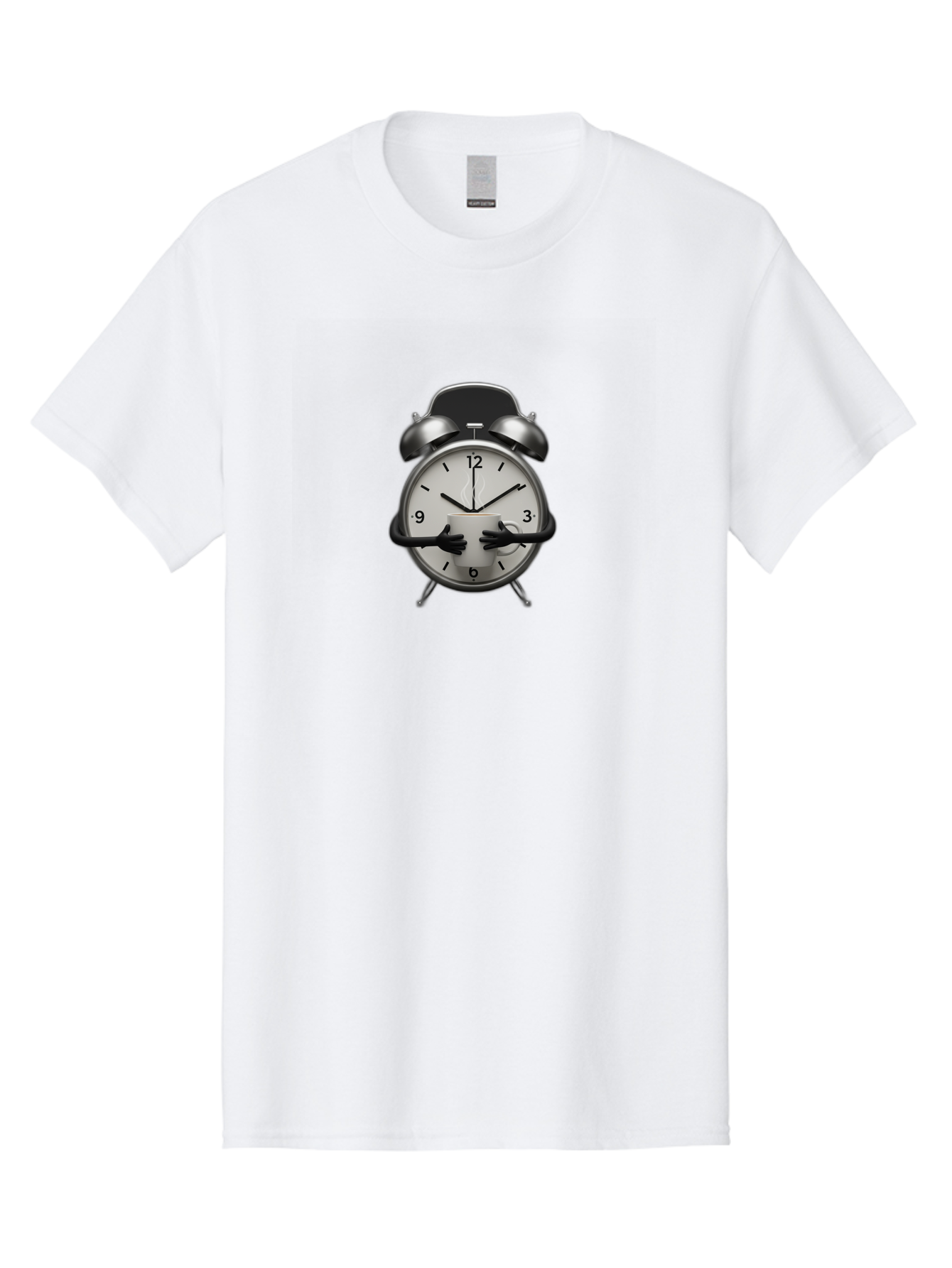 Alarm-Clock Men'S Graphic Tee, 100% Cotton, Comfortable Casual Summer Wear, Machine Washable, Alarm Clock With Hands At 11:30, Retro Style, Classic Design, Simple Analog Clock, Time Keeping, Morning Wake-Up, Black And White Clock Face, Bab618