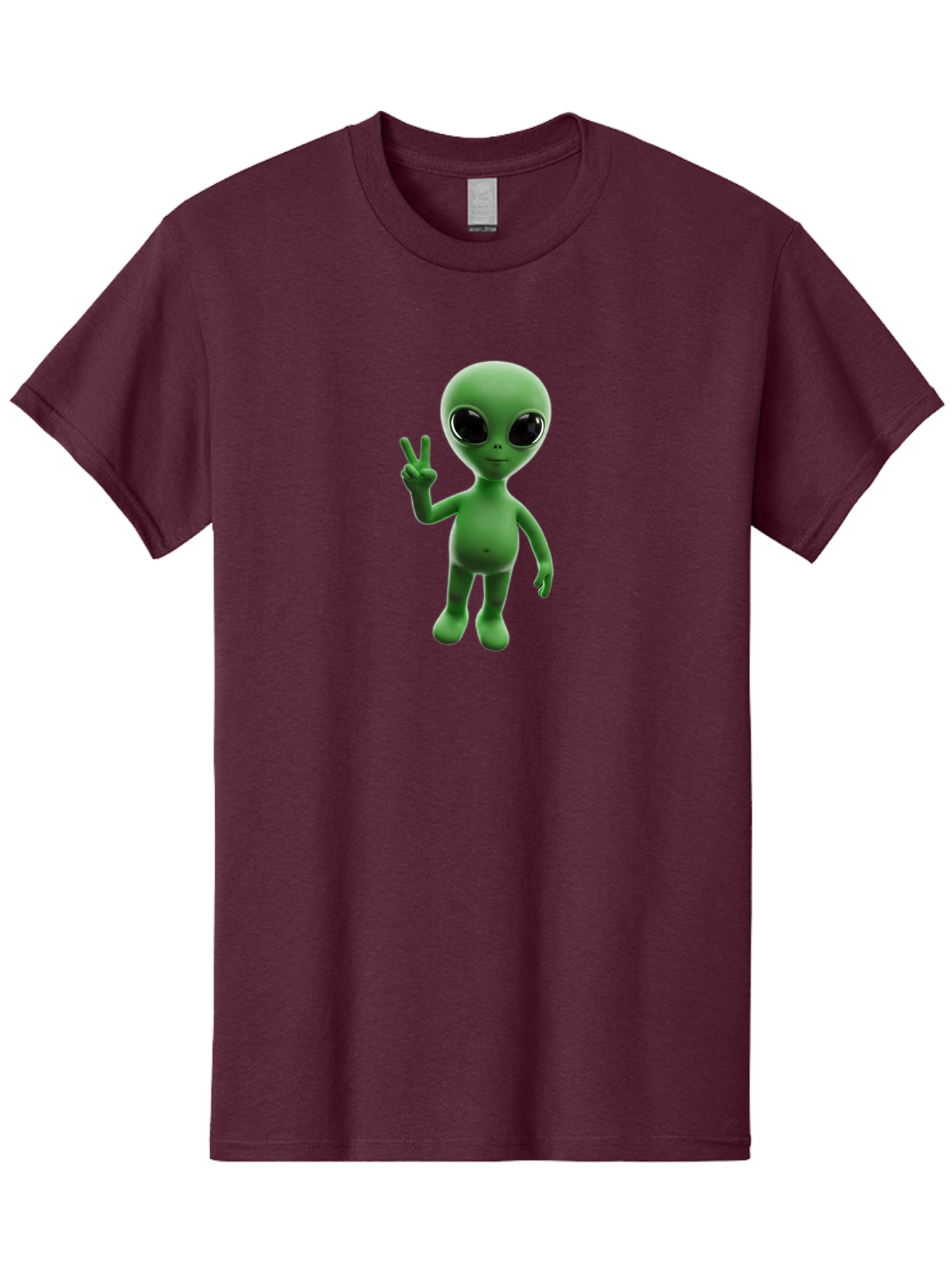 Alien-2 Men'S Graphic Tee, 100% Cotton, Comfortable Casual Summer Wear, Machine Washable, Cartoon Alien, Peace Sign, 3D Rendering, Friendly Gesture, Outer Space Character, Green Skin Tone, Black Eyes, Digital Artwork, Pop Culture Symbol Bab620